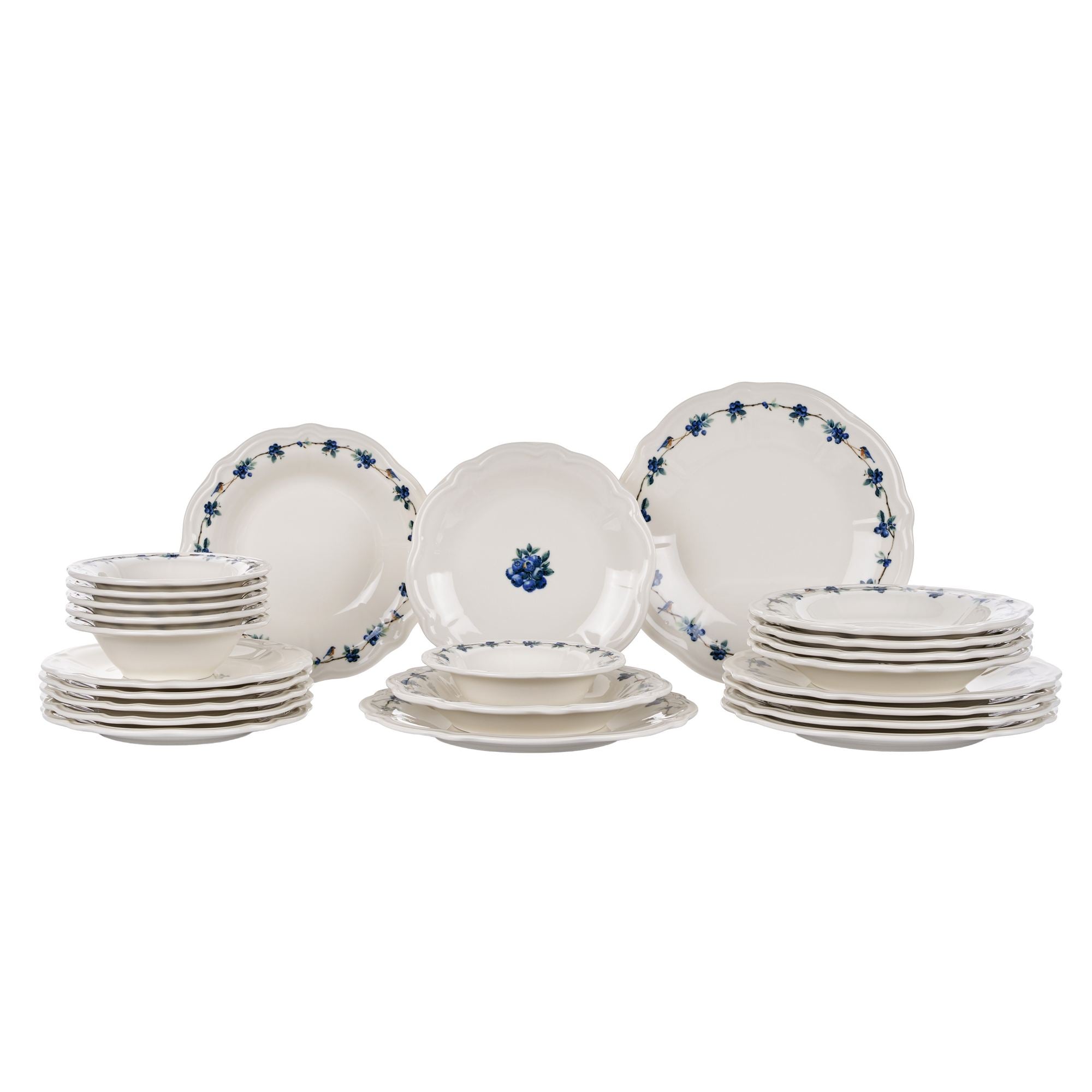 Set veselă (24 piese), Blueberry, Alb / Albastru / Verde
