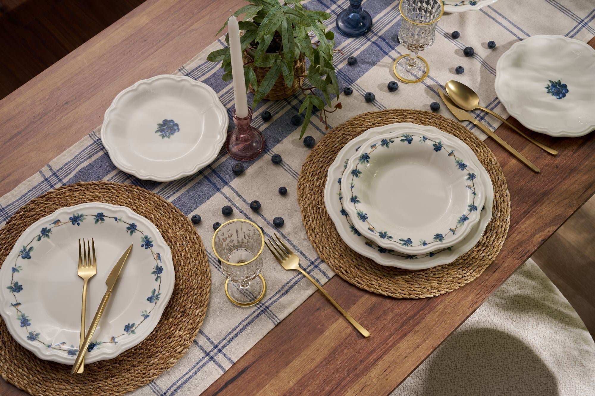 Set veselă (24 piese), Blueberry, Alb / Albastru / Verde