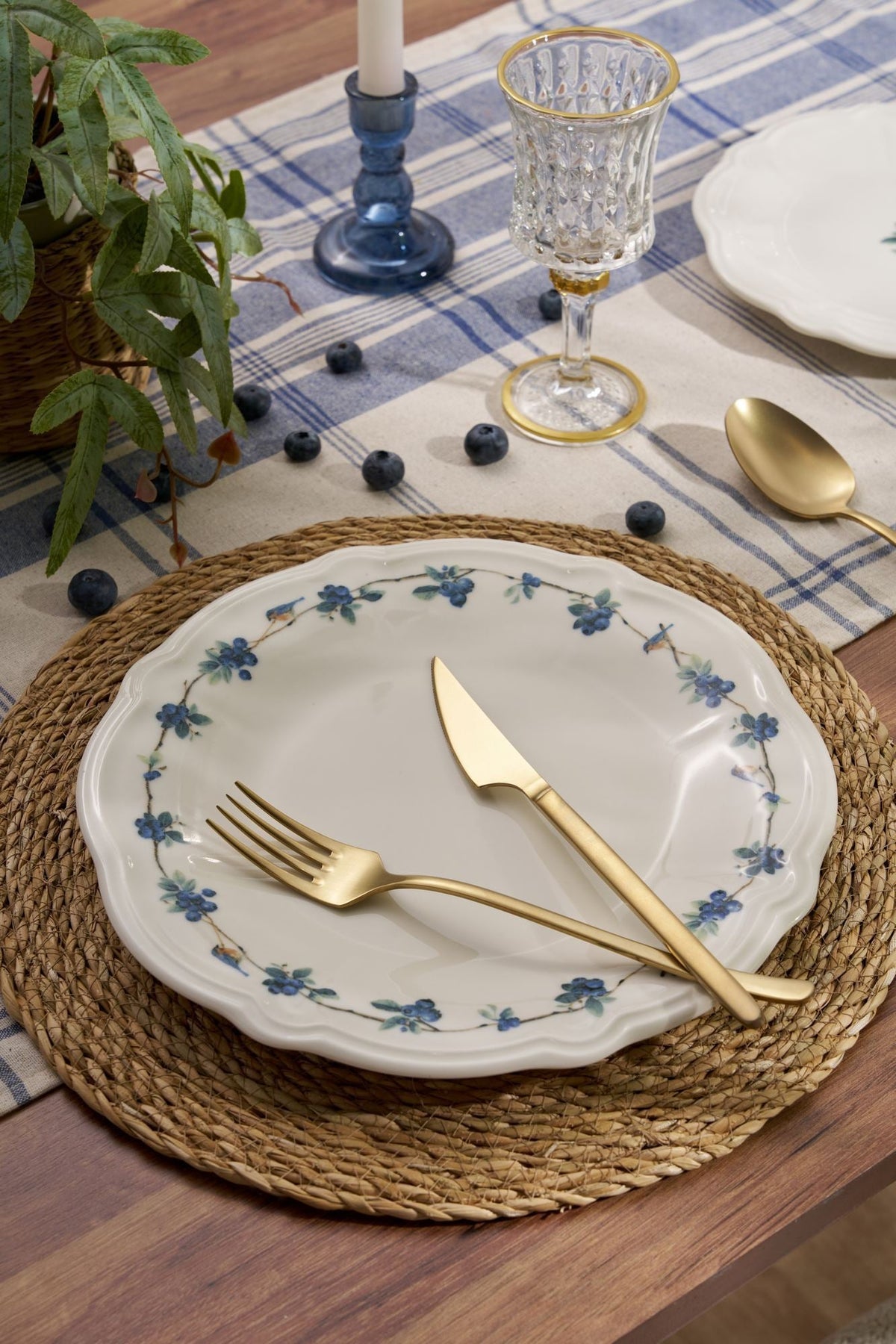 Set veselă (24 piese), Blueberry, Alb / Albastru / Verde