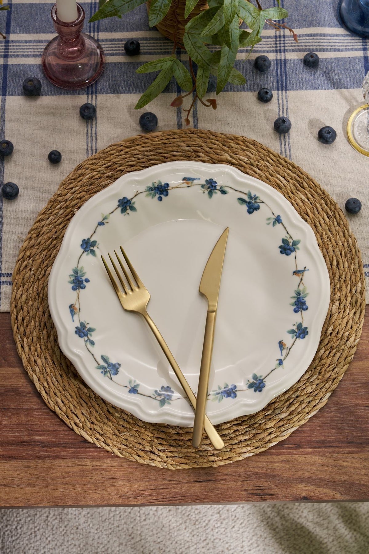 Set veselă (24 piese), Blueberry, Alb / Albastru / Verde