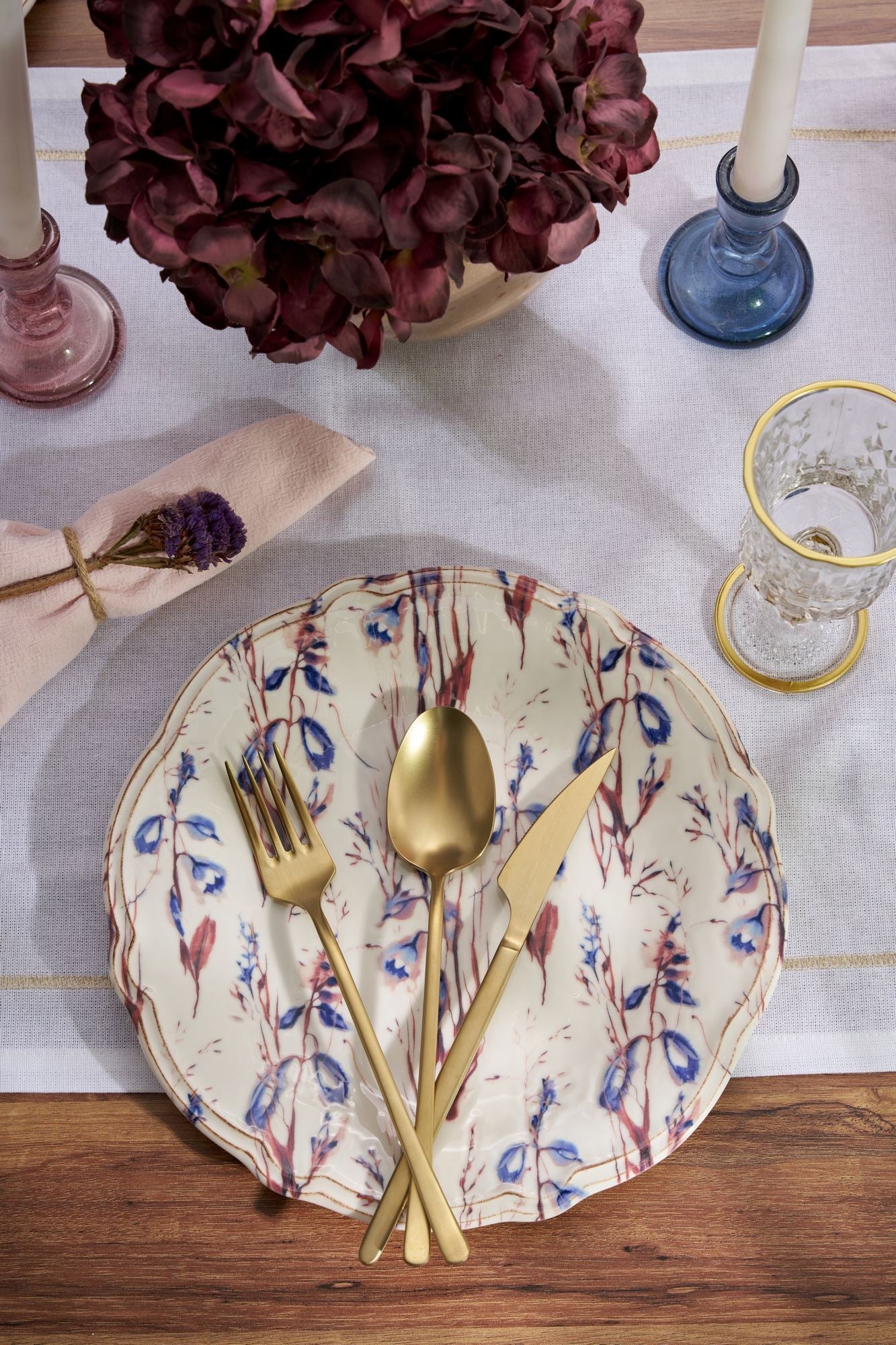 Set veselă (24 piese), Blue Rustica, Bleumarin / Bordo