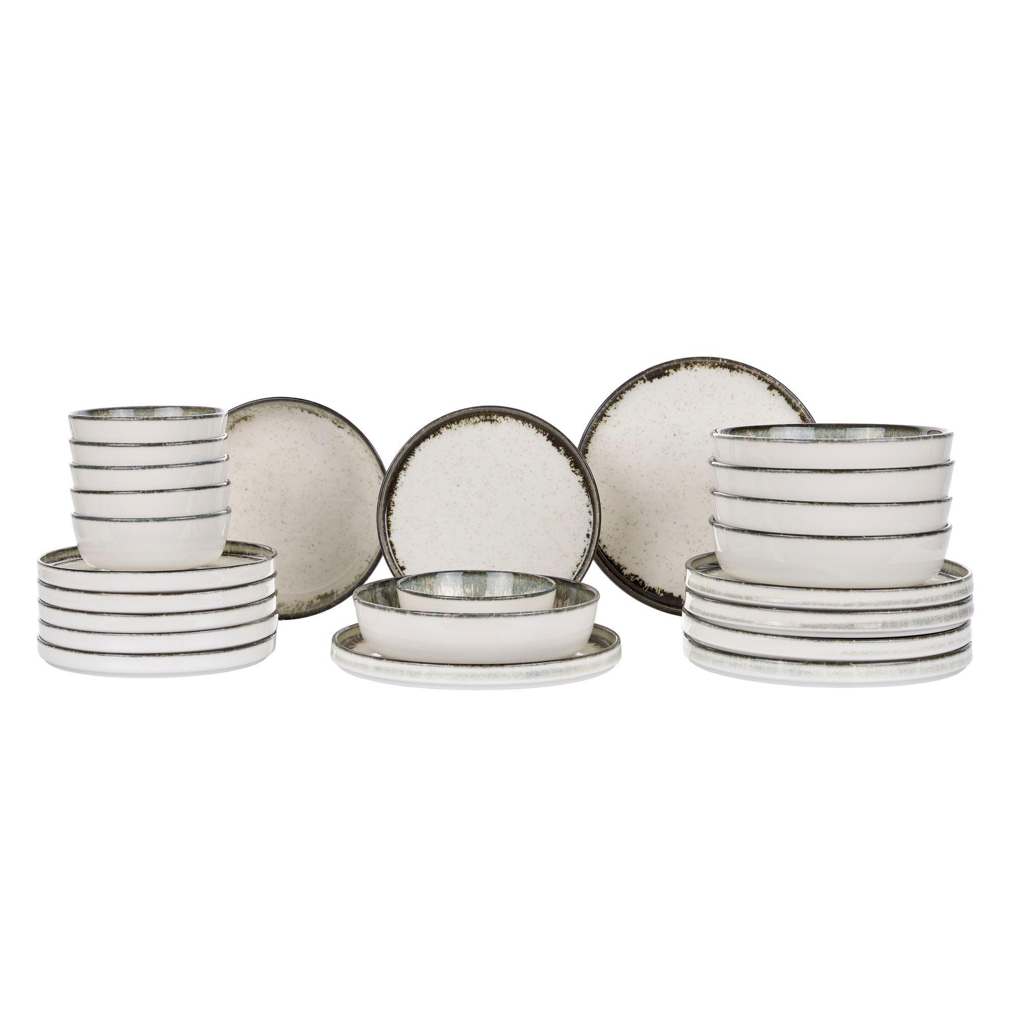 Set veselă (24 piese), Roundy - Brown, Alb / Maro