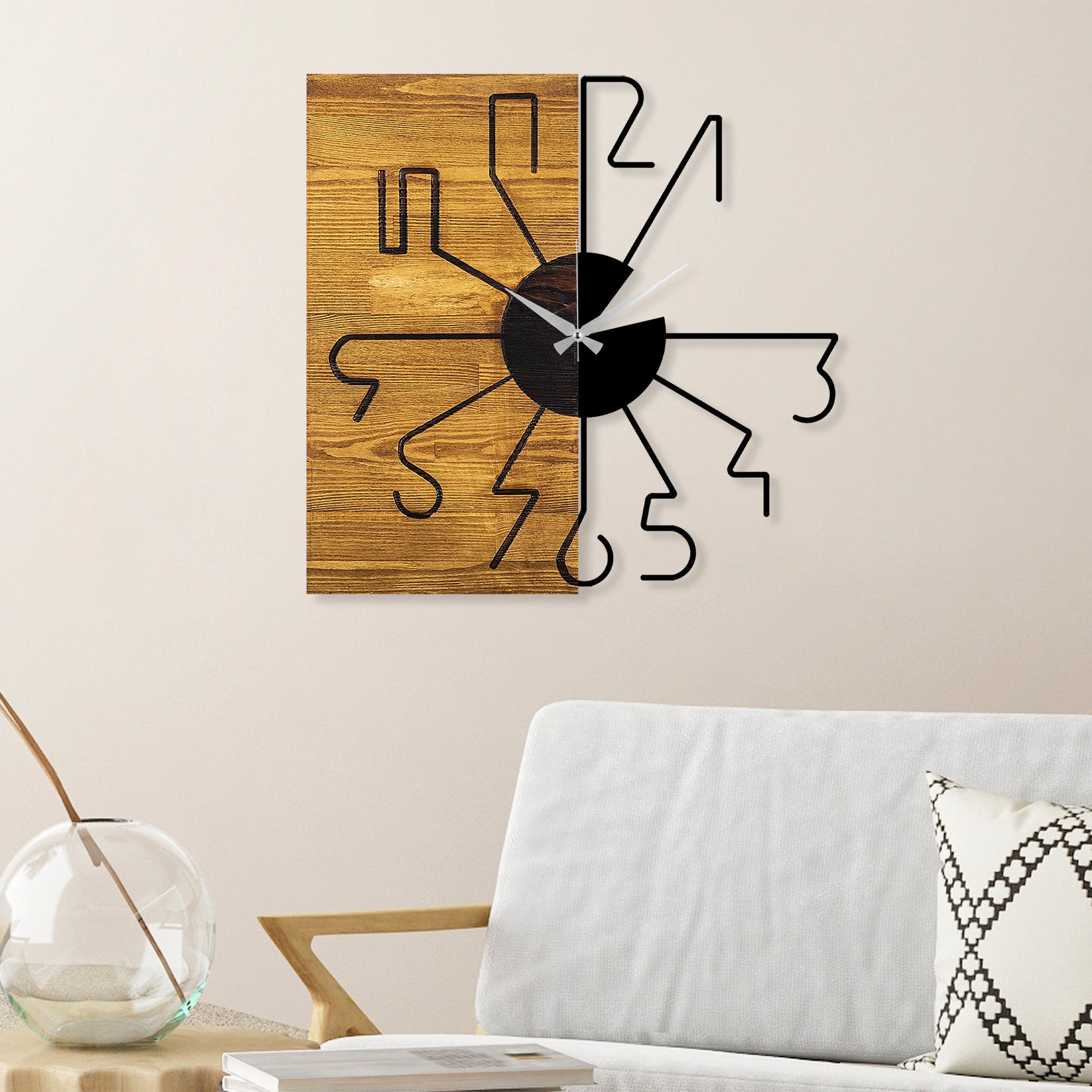 Ceas decorativ din lemn de perete, Wooden Clock 29, Nuc / Negru