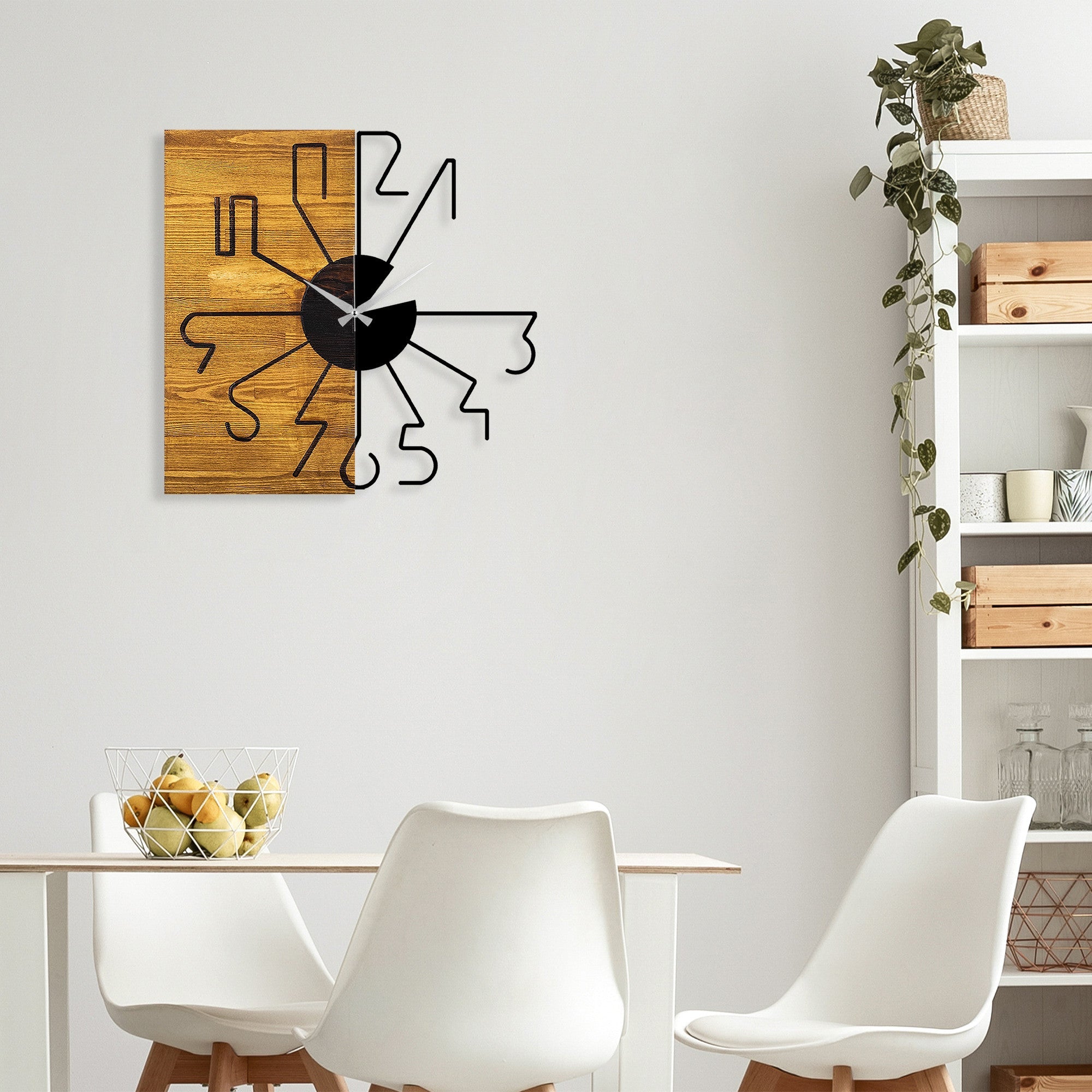 Ceas decorativ din lemn de perete, Wooden Clock 29, Nuc / Negru