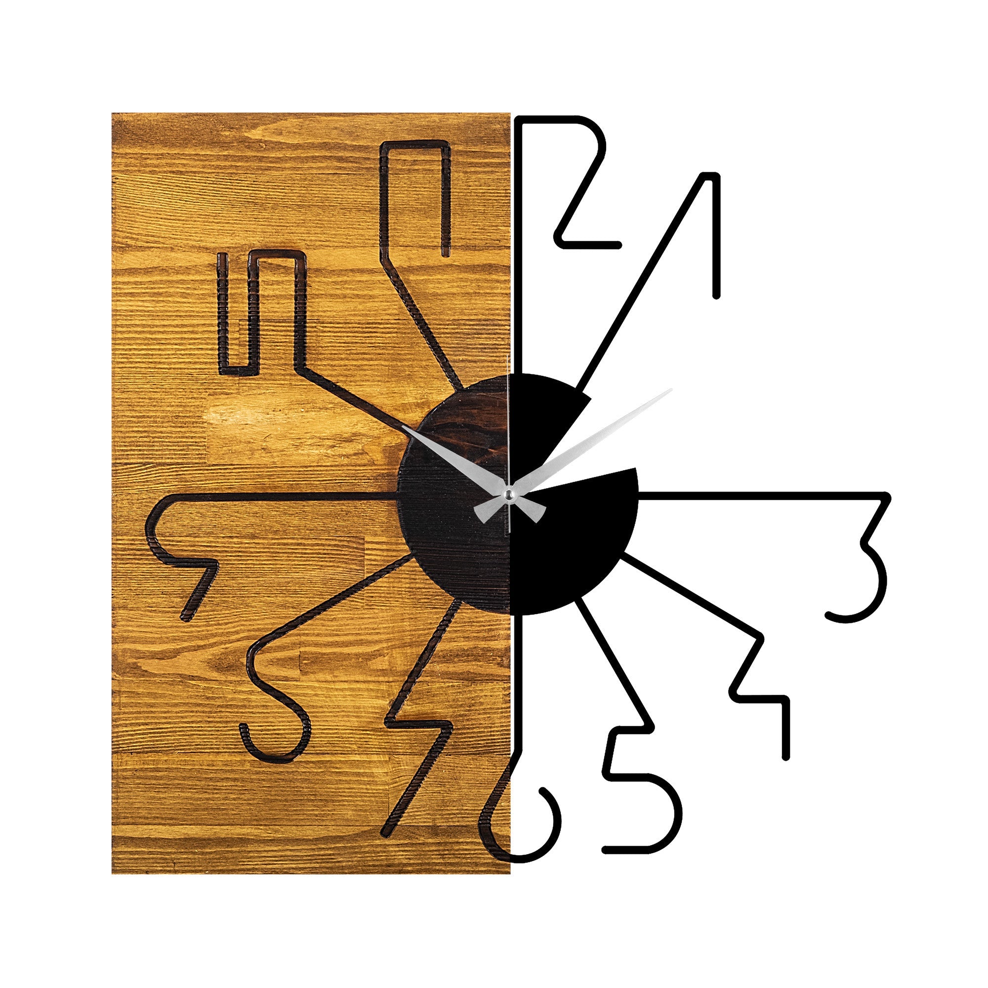Ceas decorativ din lemn de perete, Wooden Clock 29, Nuc / Negru