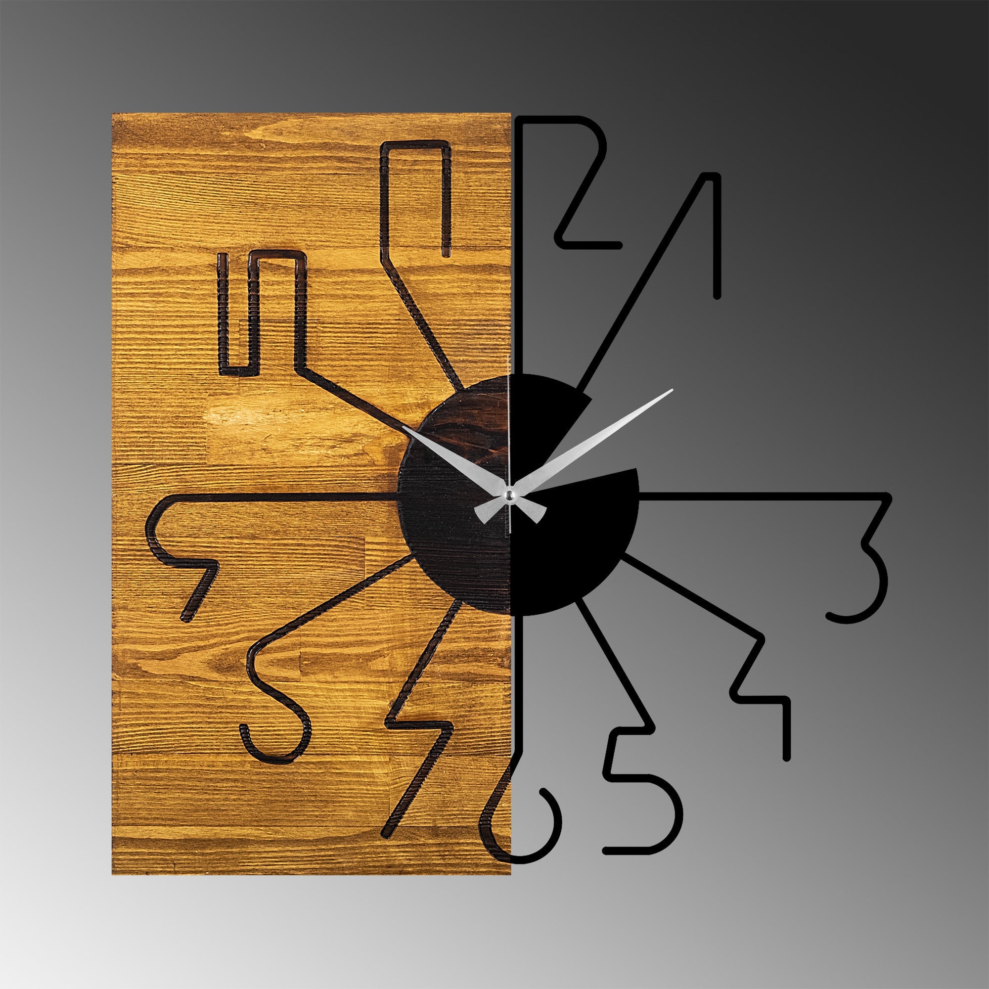 Ceas decorativ din lemn de perete, Wooden Clock 29, Nuc / Negru