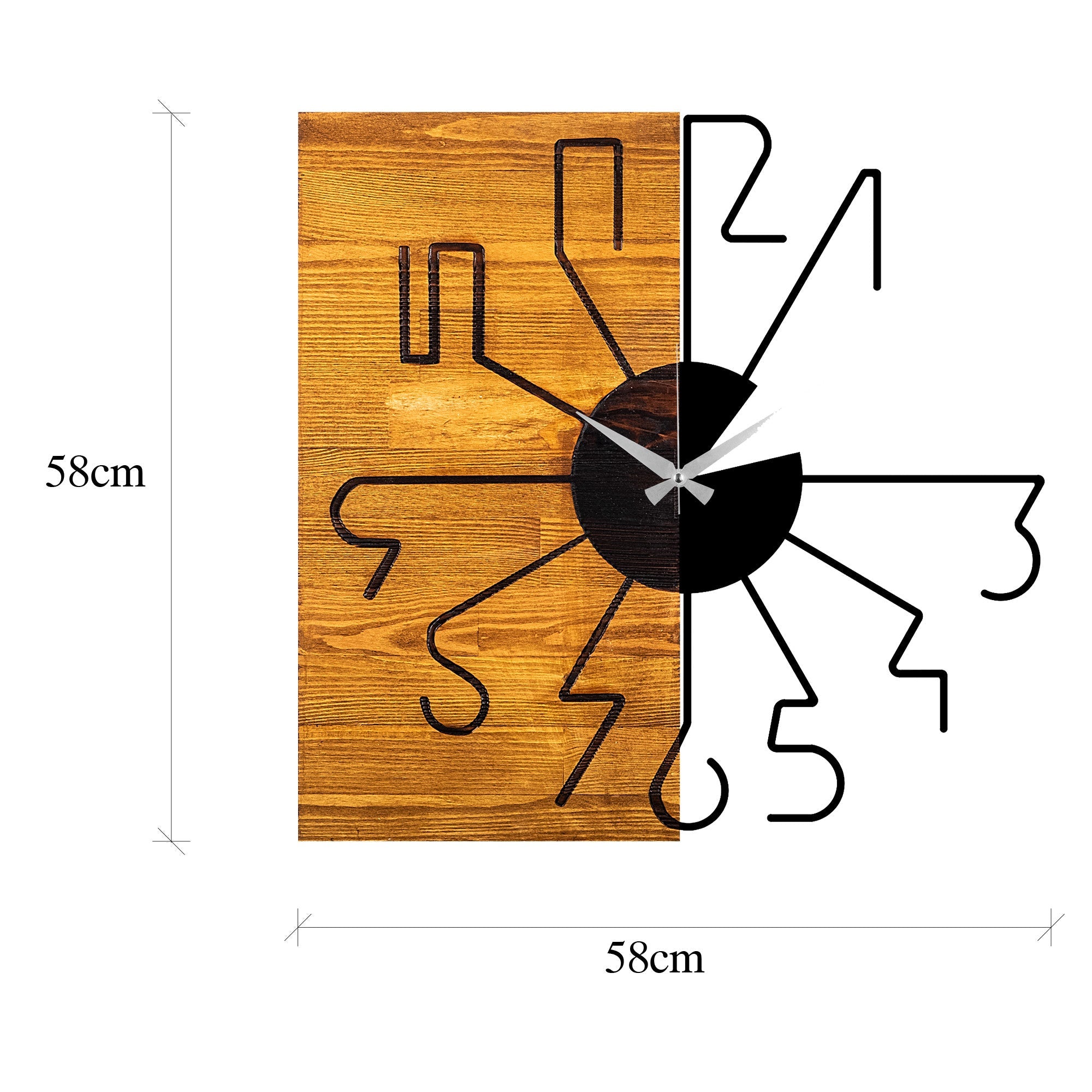 Ceas decorativ din lemn de perete, Wooden Clock 29, Nuc / Negru