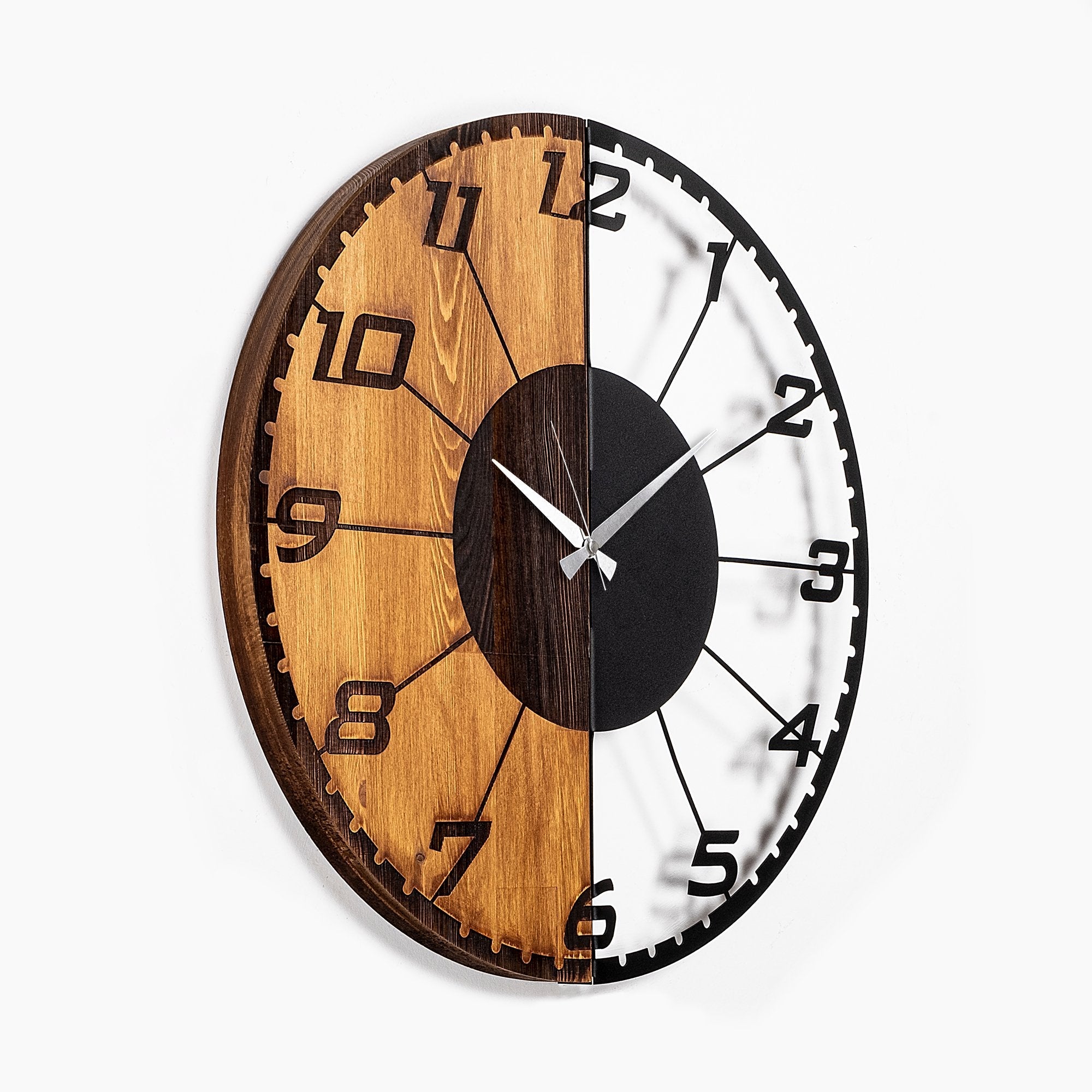 Ceas decorativ din lemn de perete, Linear, Nuc / Negru