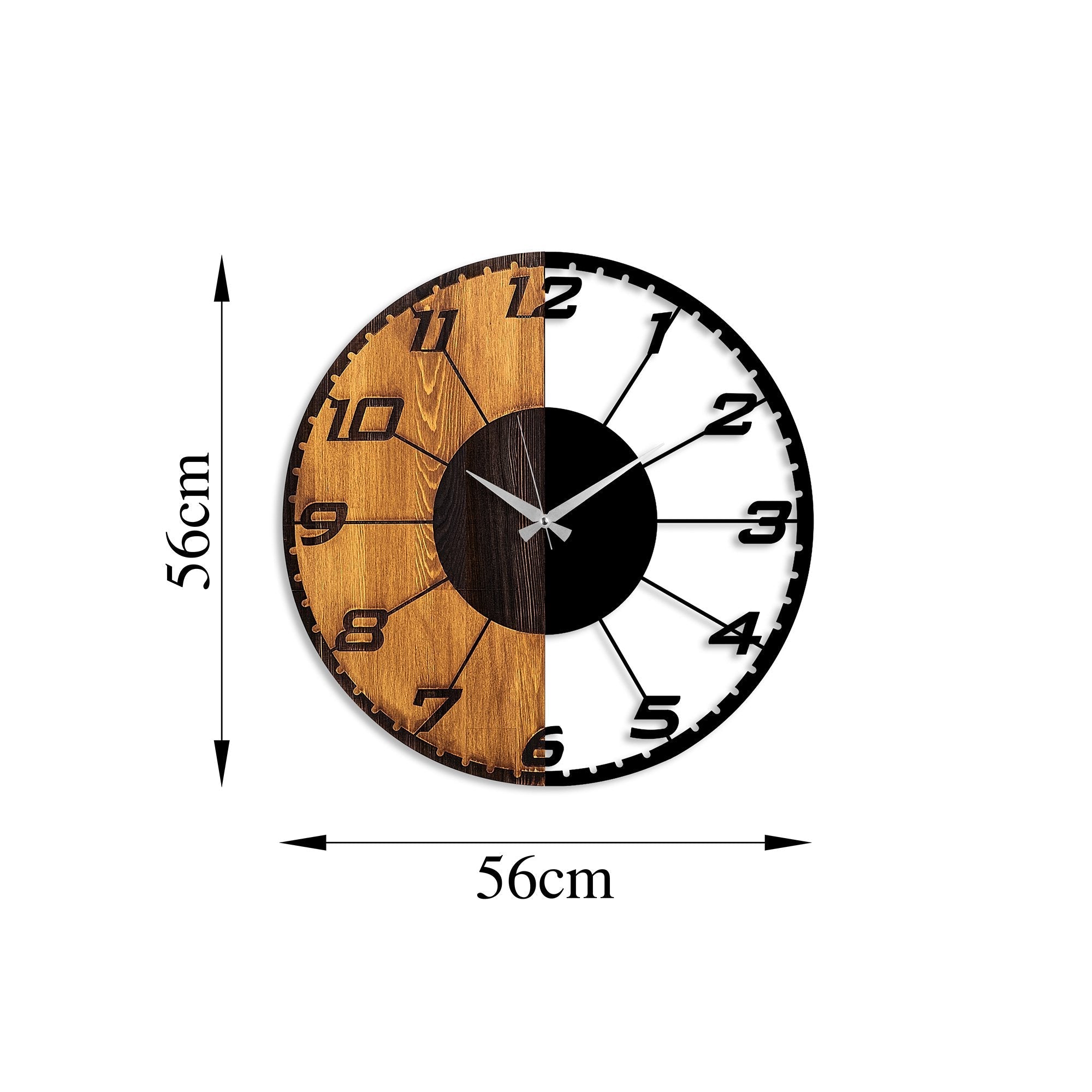 Ceas decorativ din lemn de perete, Linear, Nuc / Negru