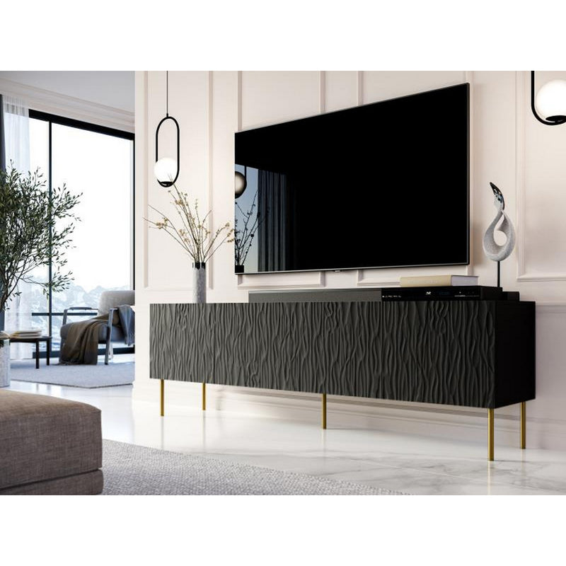Comoda TV JUNGLE, negru/auriu, PAL laminat, cu 4 usi, 190x40.5x59.5 cm