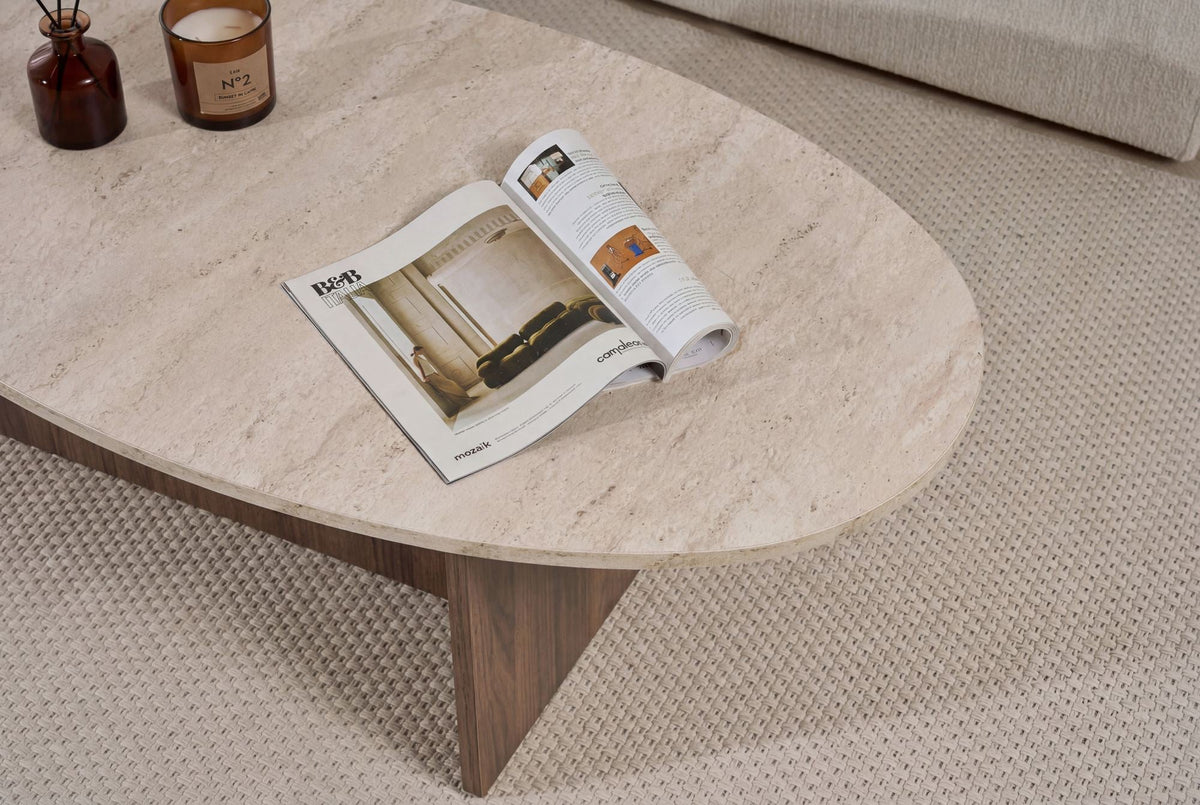 Măsuță de cafea, Orba - Travertine, Venezia Walnut, Travertin / Nuc Veneția