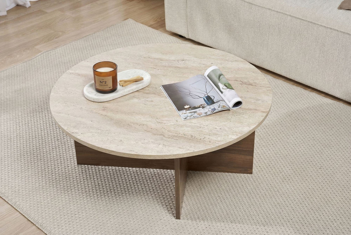 Măsuță de cafea, Soleil - Travertine, Venezia Walnut, Travertin / Nuc Veneția