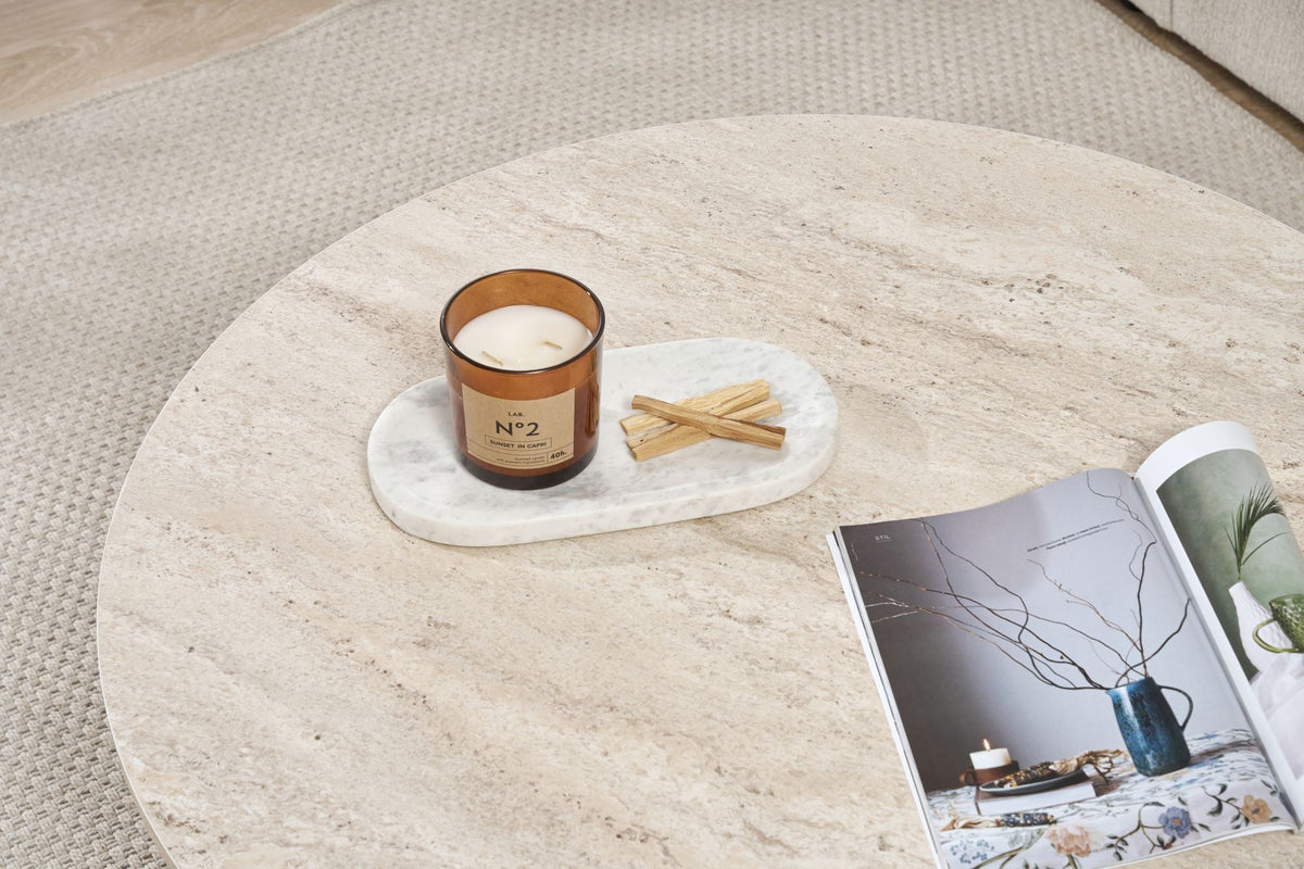 Măsuță de cafea, Soleil - Travertine, Venezia Walnut, Travertin / Nuc Veneția