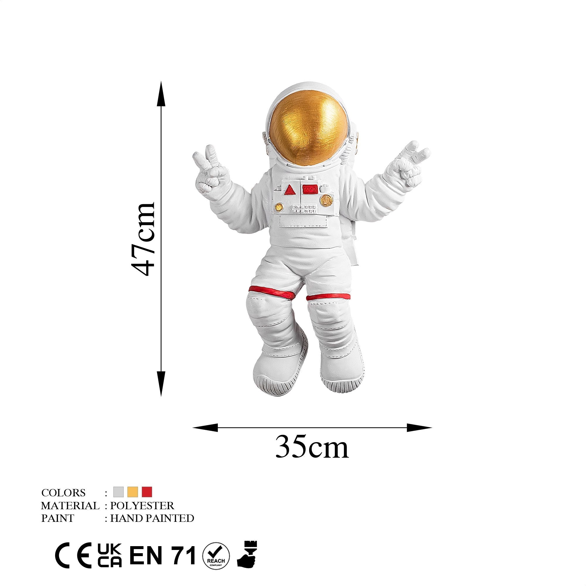 Accesoriu decorativ de perete, Peace Sign Astronaut - 1, Alb / Auriu