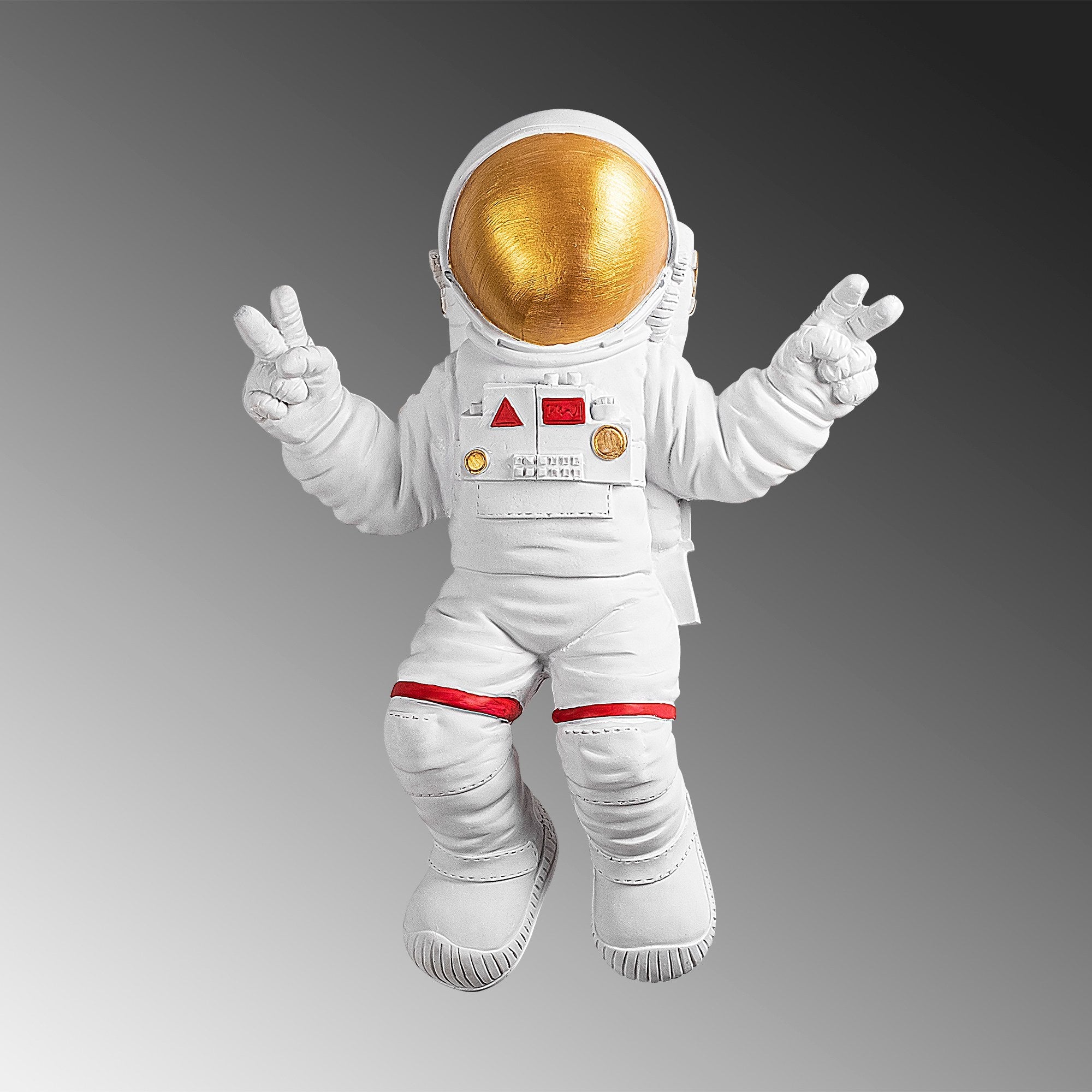 Accesoriu decorativ de perete, Peace Sign Astronaut - 1, Alb / Auriu