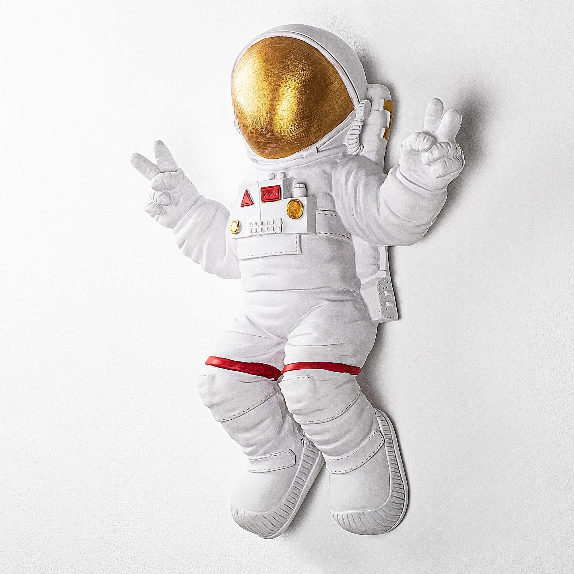 Accesoriu decorativ de perete, Peace Sign Astronaut - 1, Alb / Auriu