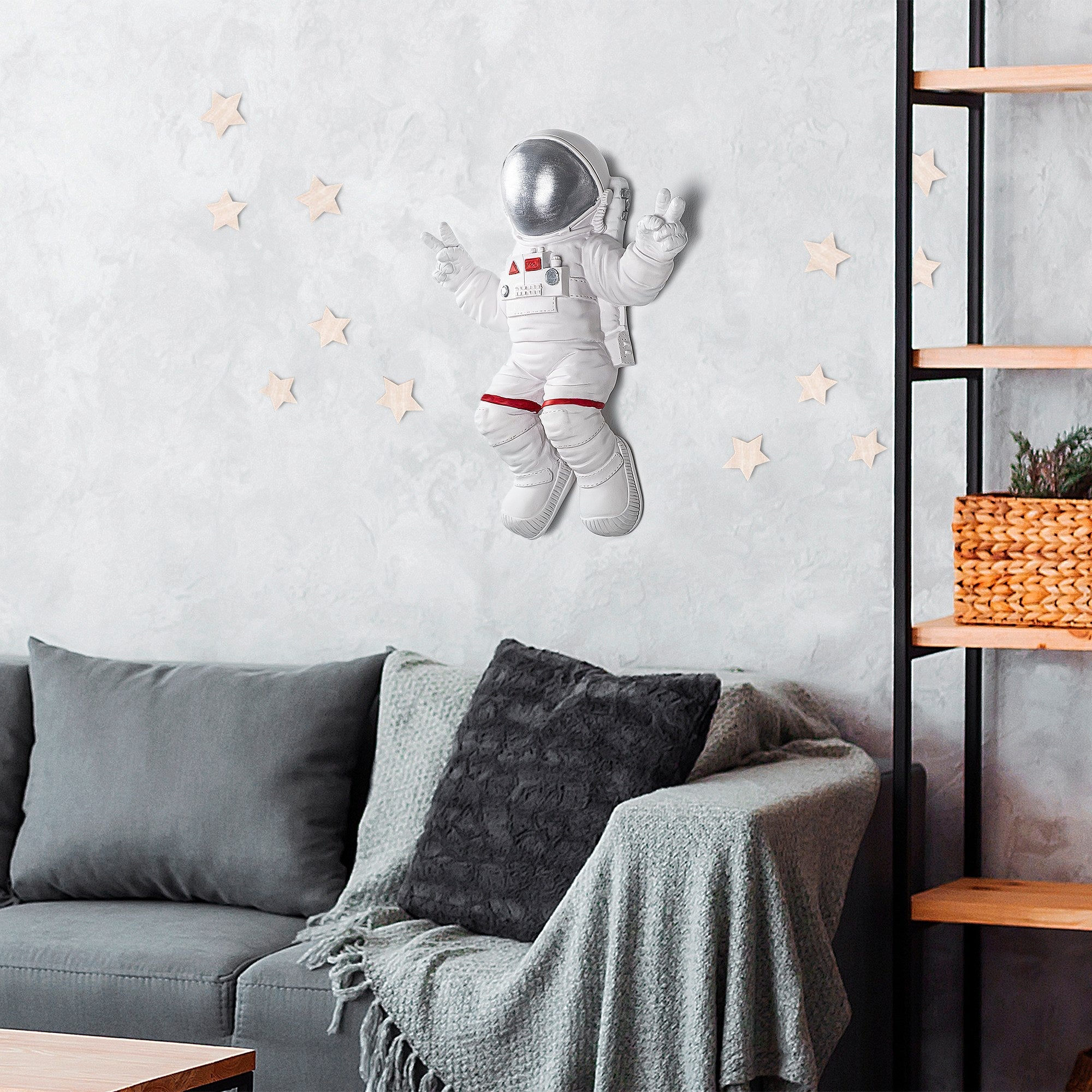 Accesoriu decorativ de perete, Peace Sign Astronaut - 2, Alb / Gri