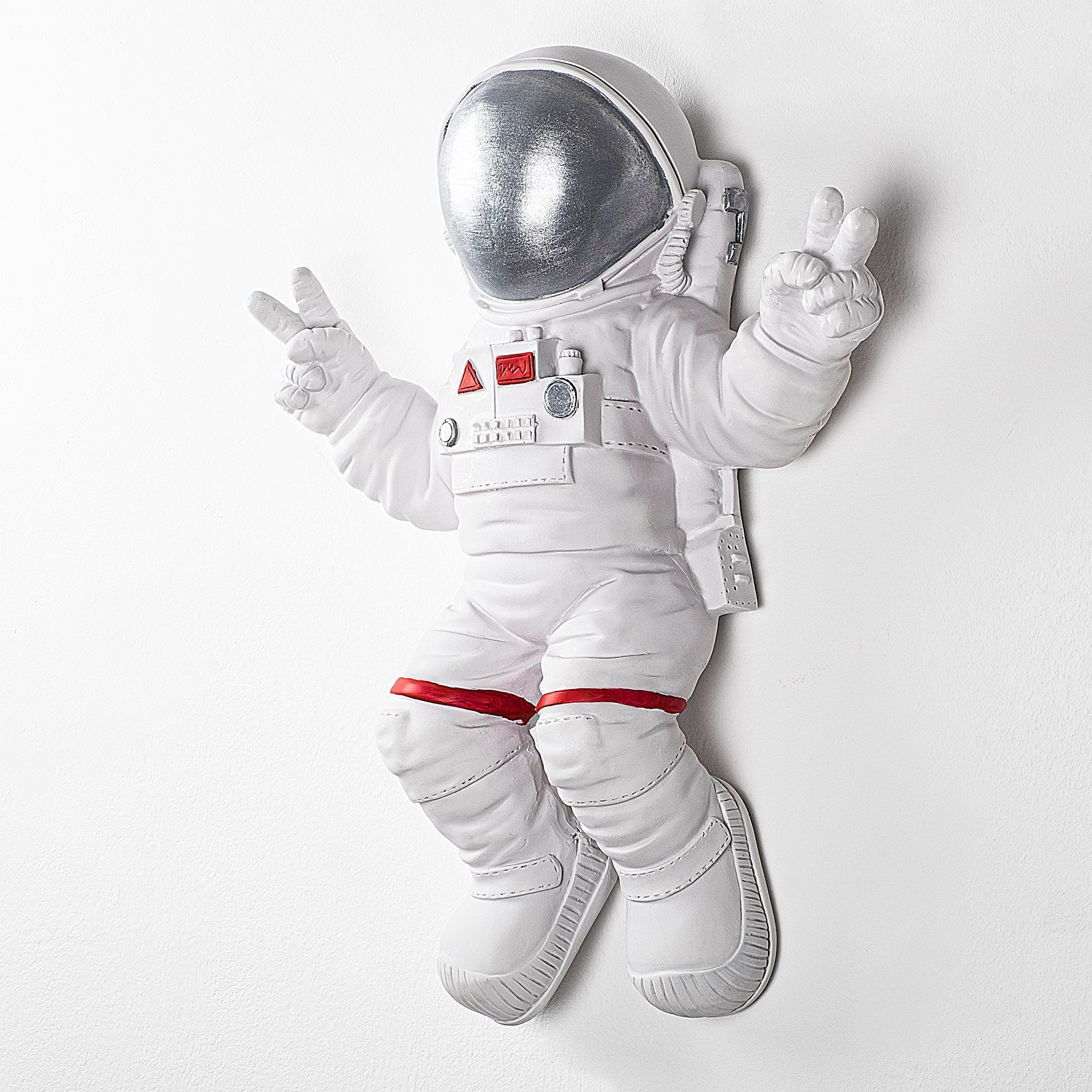Accesoriu decorativ de perete, Peace Sign Astronaut - 2, Alb / Gri