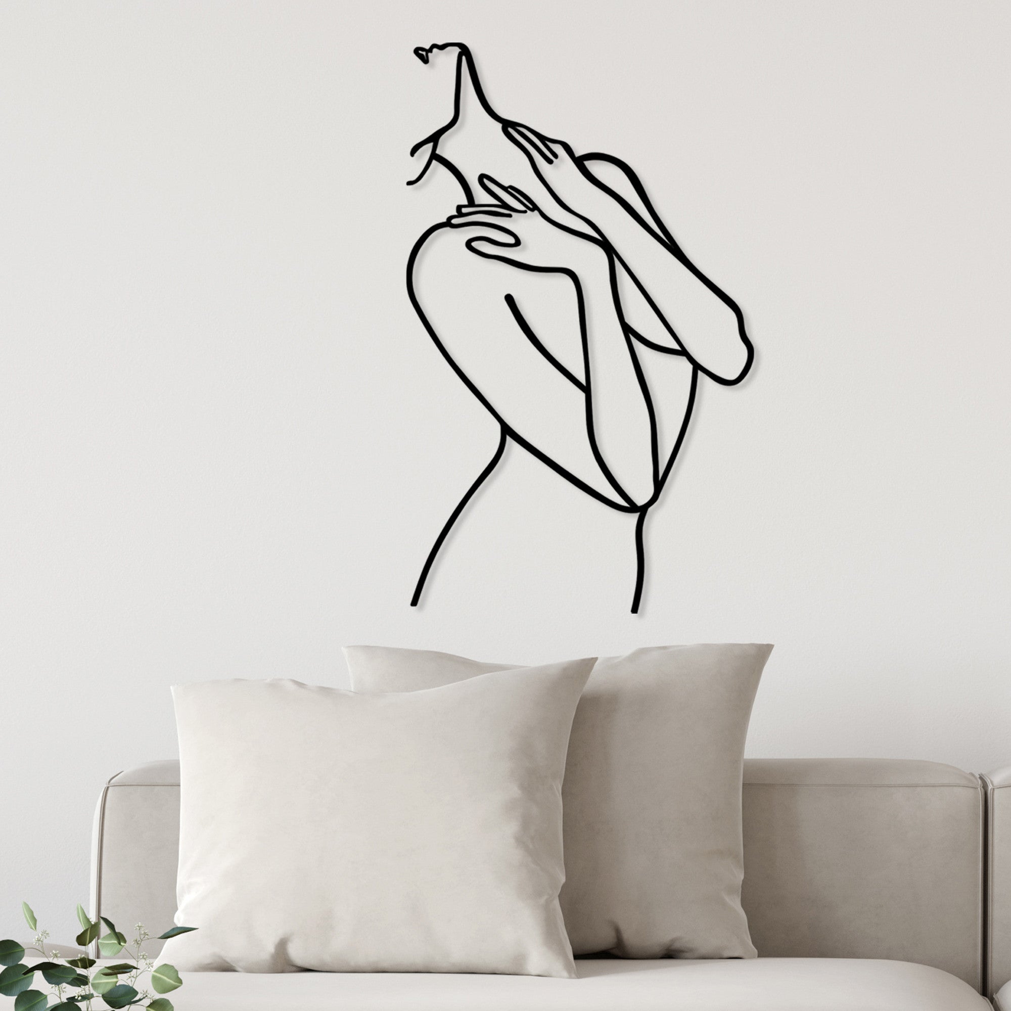 Accesoriu decorativ metalic de perete, Woman Lines, Negru