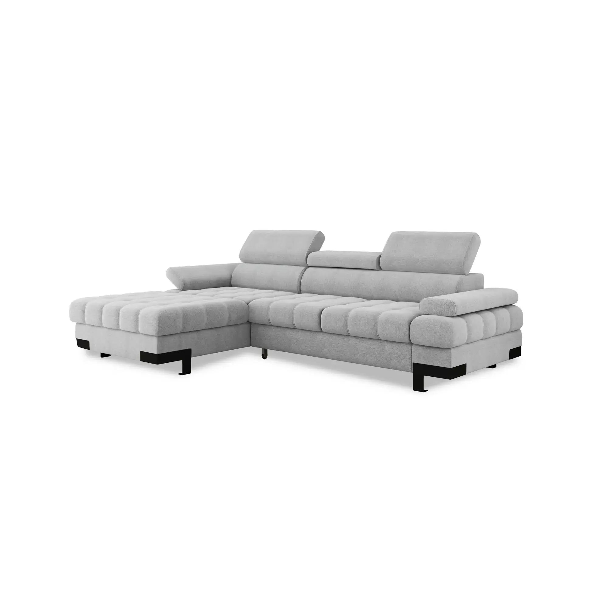 Coltar extensibil SELVA MINI, sezlong stanga, stofa catifelata gri antracit - Salvador 15, Gama Premium, cu lada depozitare, 270x173x95 cm