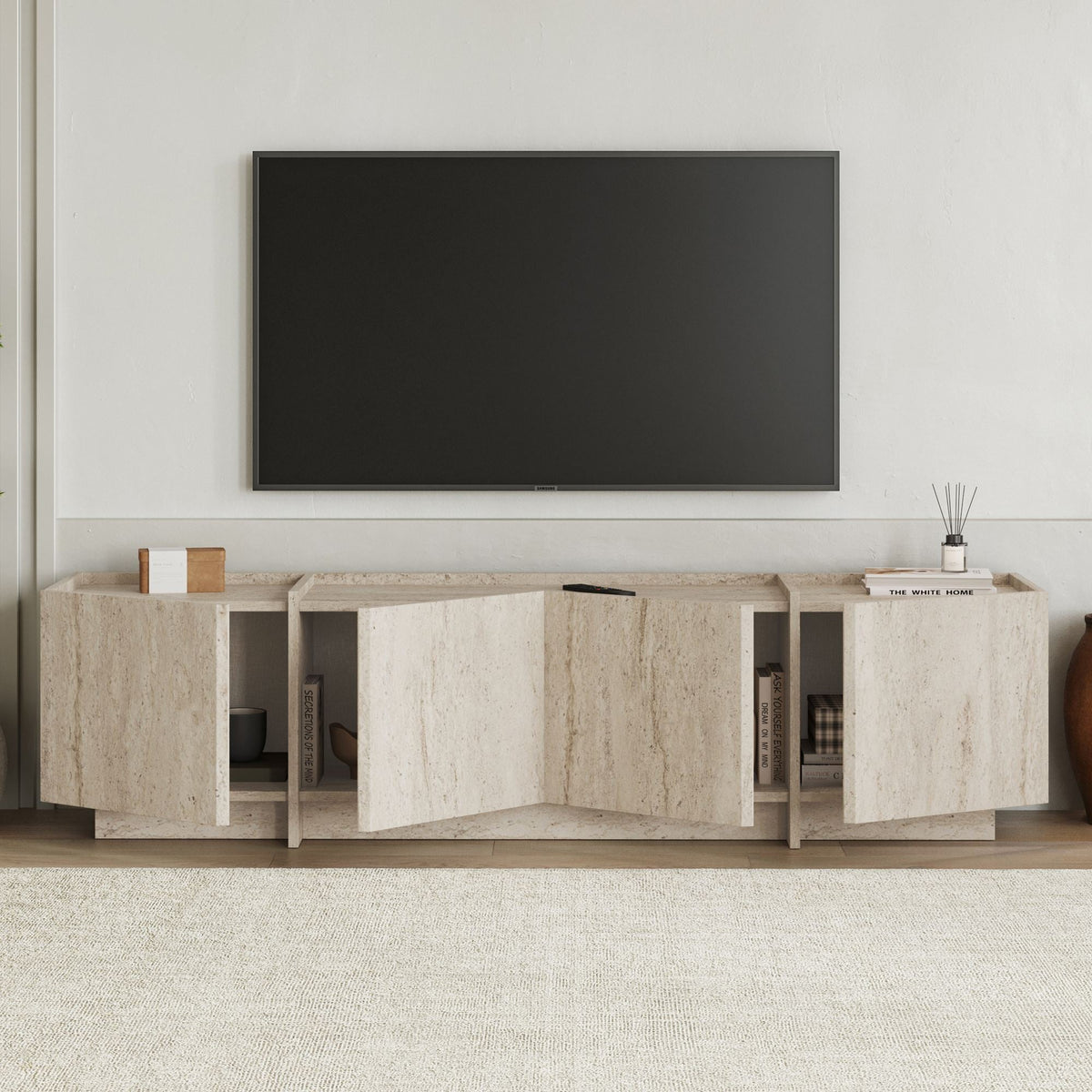 Comodă TV, Lowen - Travertine, Travertin