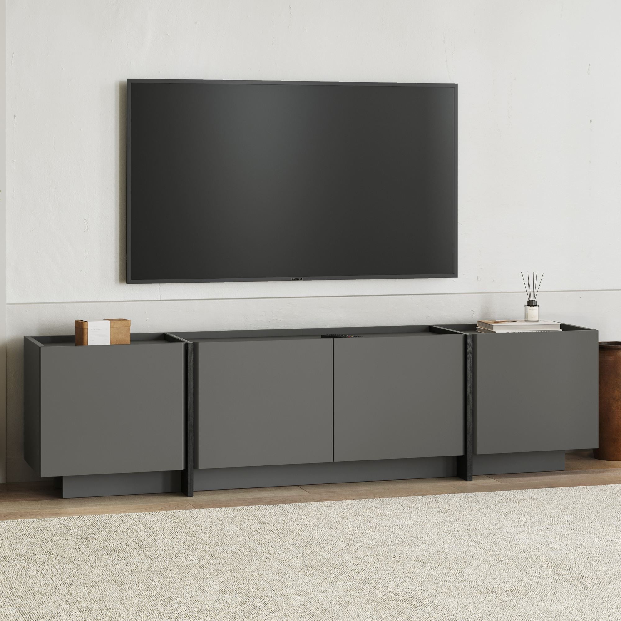 Comodă TV, Lowen - Anthracite, Black, Antracit / Negru