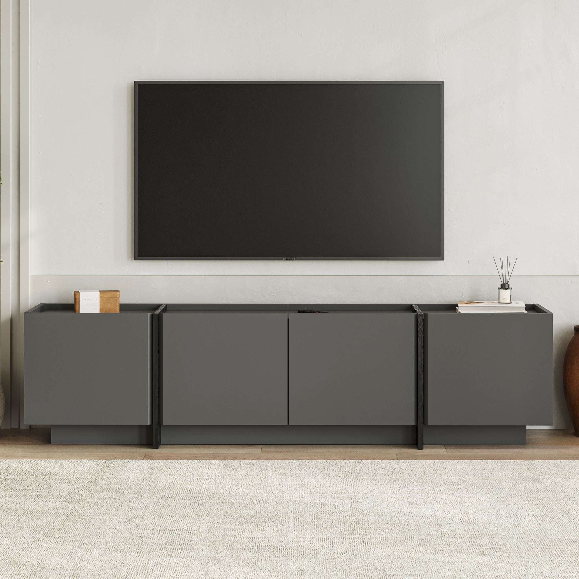 Comodă TV, Lowen - Anthracite, Black, Antracit / Negru
