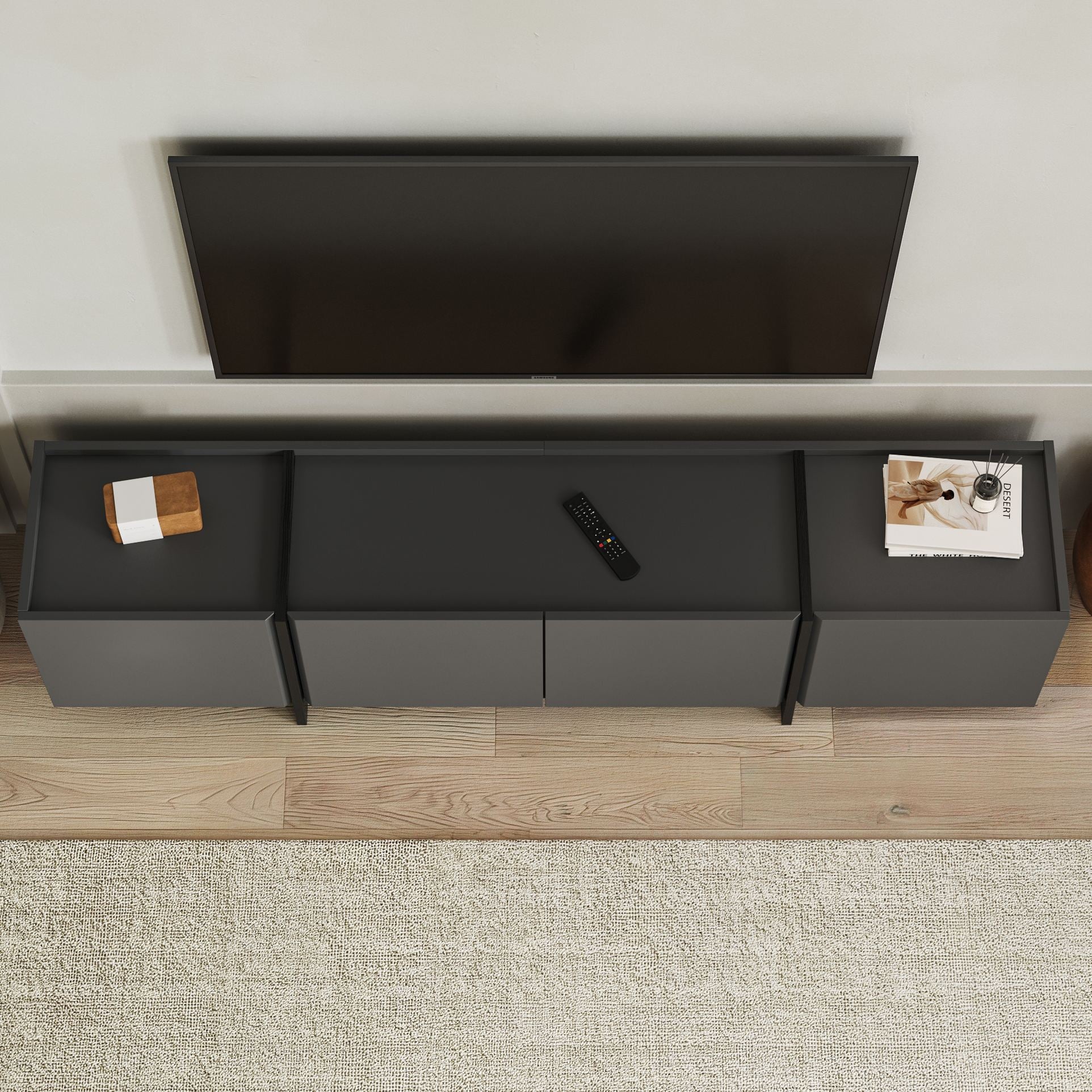 Comodă TV, Lowen - Anthracite, Black, Antracit / Negru