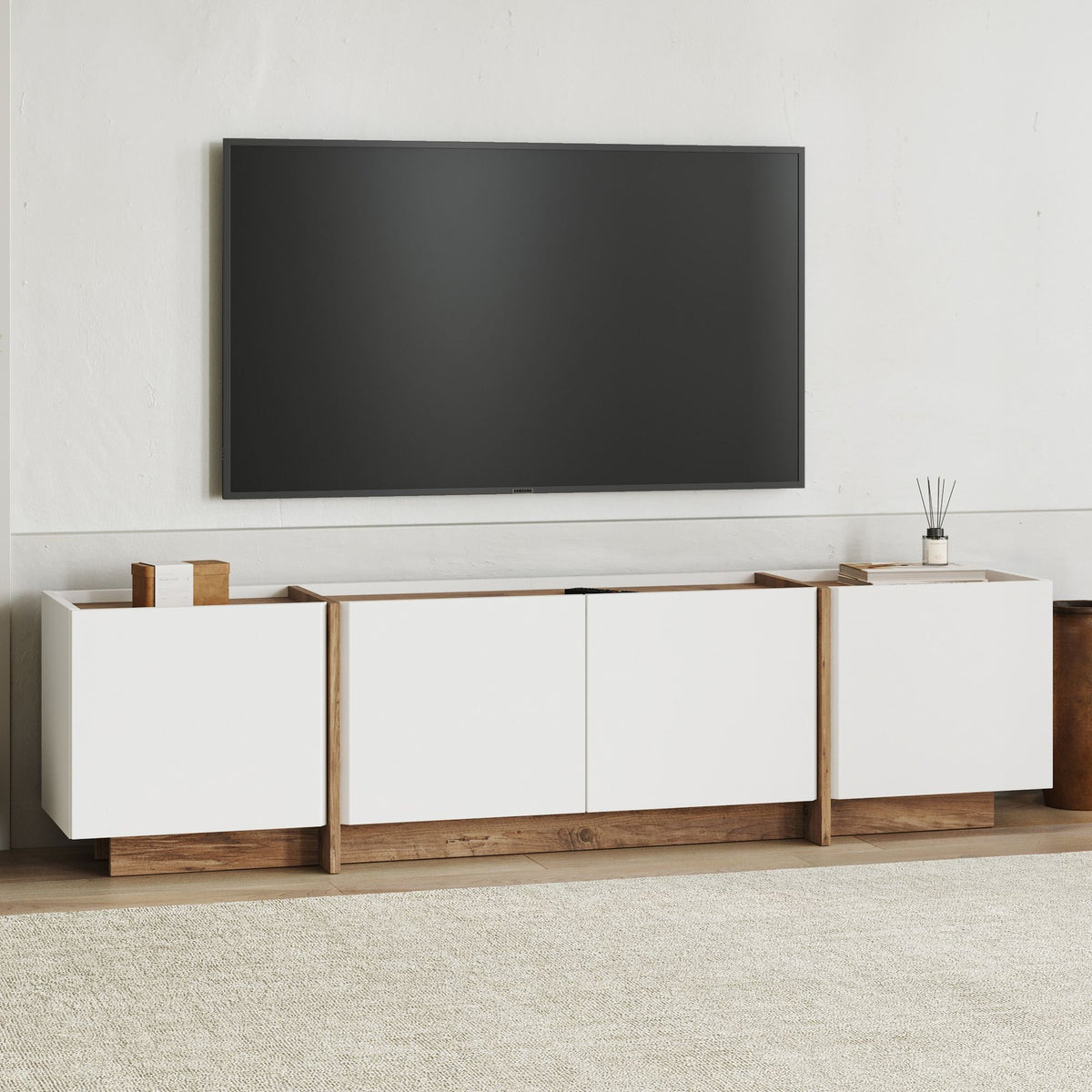 Comodă TV, Lowen - White, Atlantic Pine, Alb / Pin Atlantic