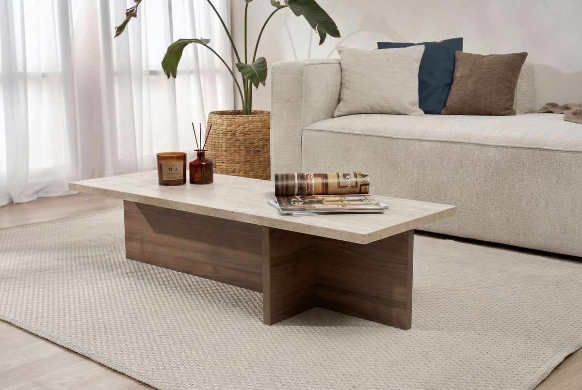 Măsuță de cafea, Harbor - Travertine, Milano Walnut, Travertin / Nuc Milano