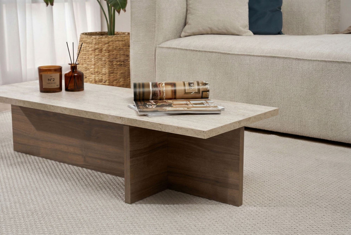 Măsuță de cafea, Harbor - Travertine, Milano Walnut, Travertin / Nuc Milano