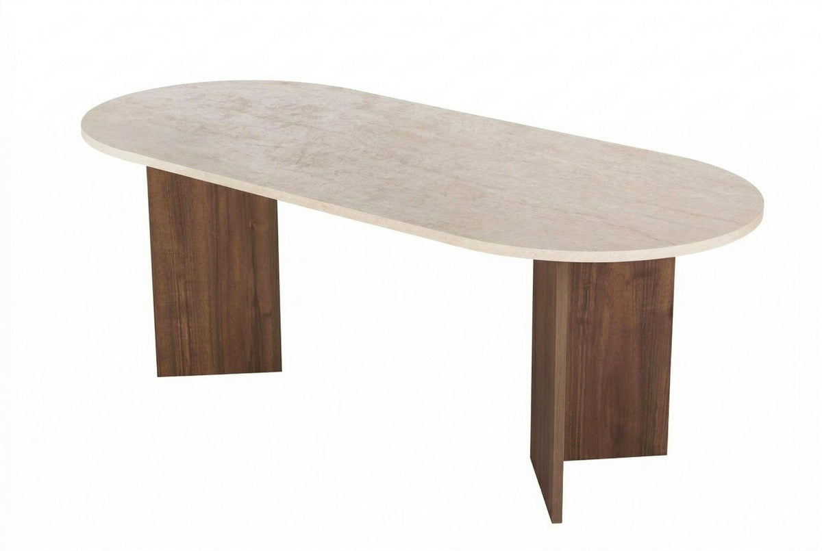 Masă dining, Sabella - Travertine, Venezia Walnut, Travertin / Nuc Veneția