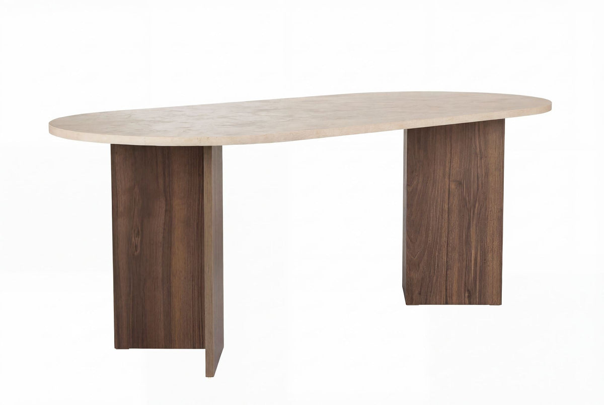 Masă dining, Sabella - Travertine, Venezia Walnut, Travertin / Nuc Veneția