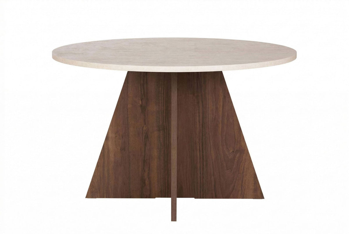 Masă dining, Virella - Travertine, Venezia Walnut, Travertin / Nuc Veneția