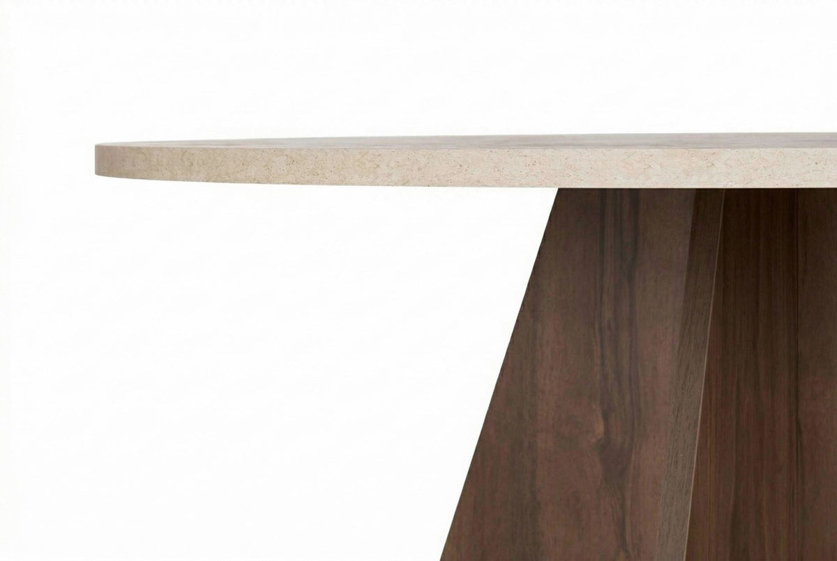 Masă dining, Virella - Travertine, Venezia Walnut, Travertin / Nuc Veneția