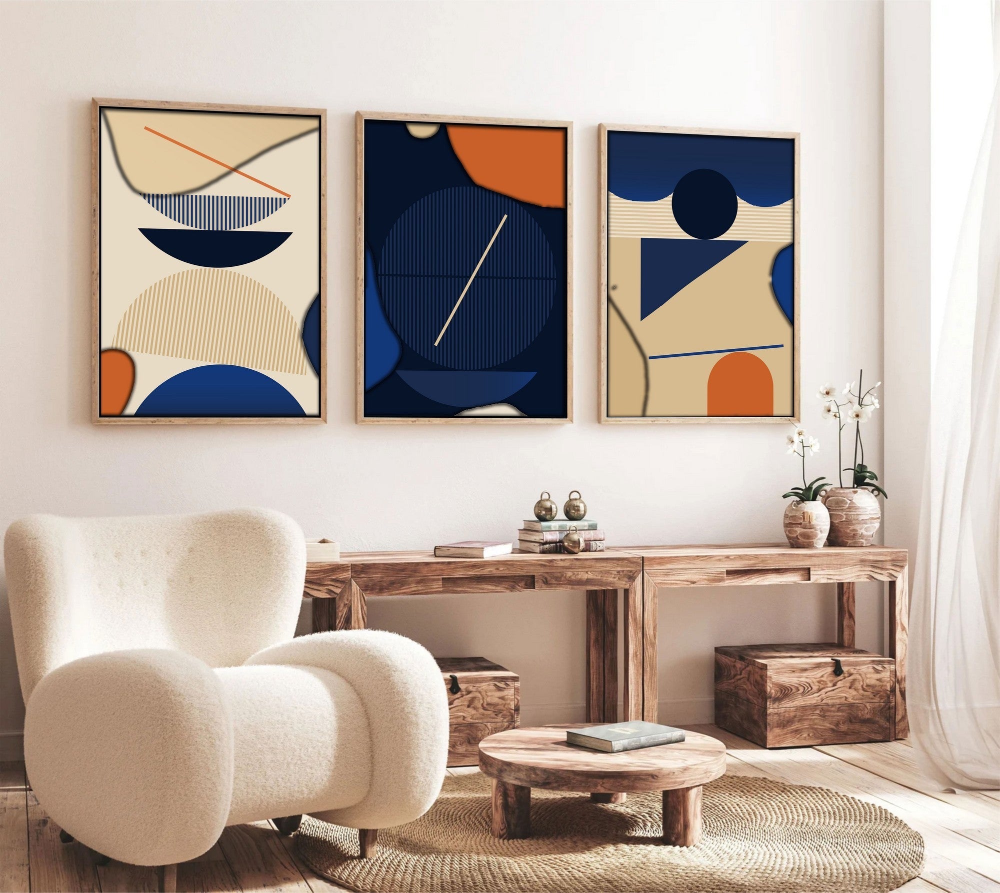 Tablou decorativ MDF cu ramă (3 piese), Huhu101 - 70 x 50, Multicolor