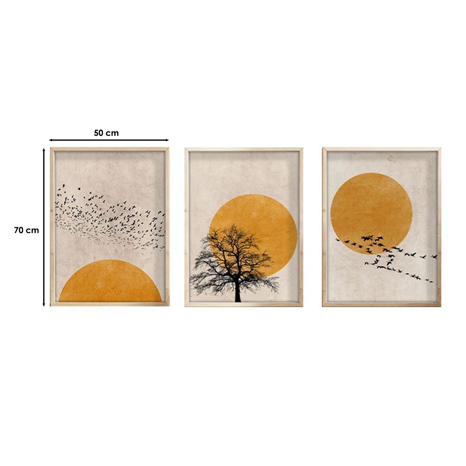 Tablou decorativ MDF cu ramă (3 piese), Huhu147 - 50 x 70, Multicolor