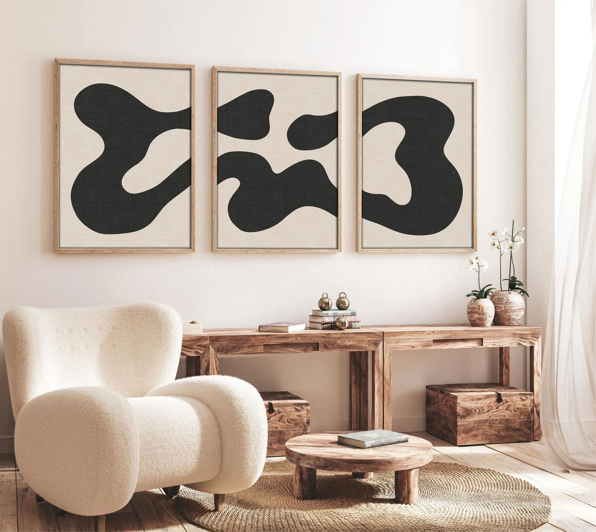 Tablou decorativ MDF cu ramă (3 piese), Huhu199 - 50 x 70, Multicolor