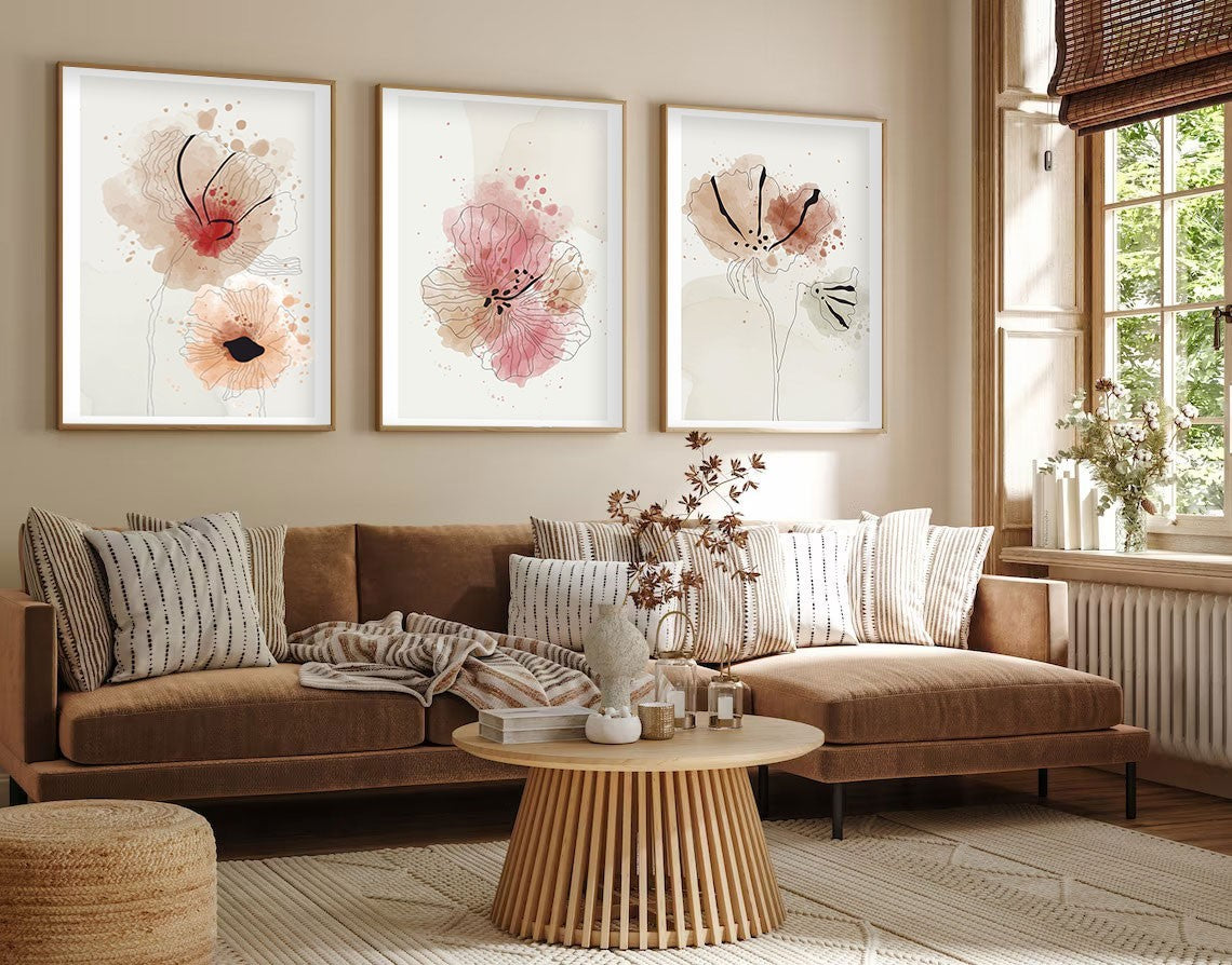 Tablou decorativ MDF cu ramă (3 piese), Huhu205 - 50 x 70, Multicolor