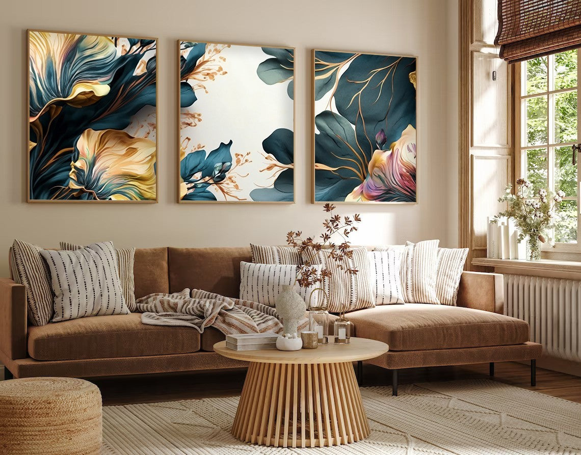 Tablou decorativ MDF cu ramă (3 piese), Huhu217 - 35 x 50, Multicolor