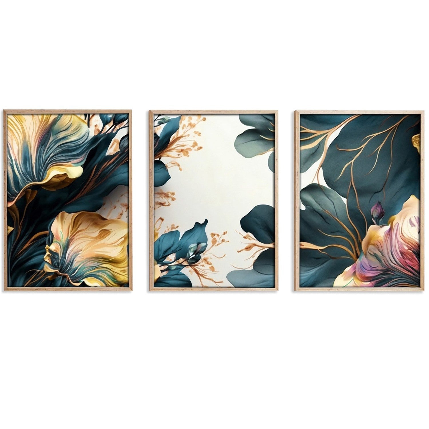 Tablou decorativ MDF cu ramă (3 piese), Huhu217 - 50 x 70, Multicolor