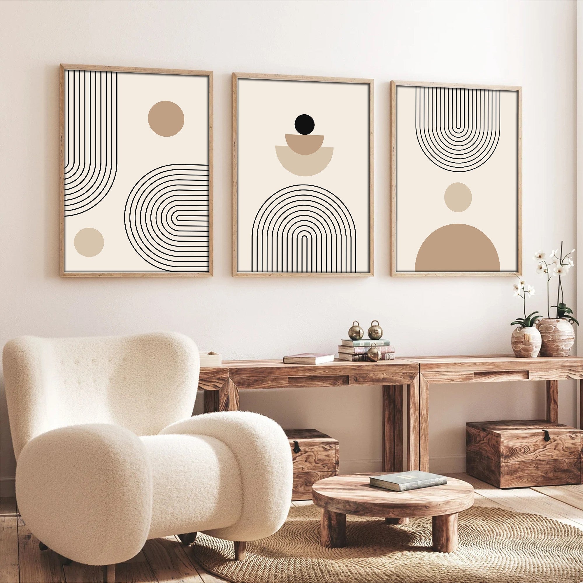 Tablou decorativ MDF cu ramă (3 piese), Huhu261 - 50 x 70, Multicolor