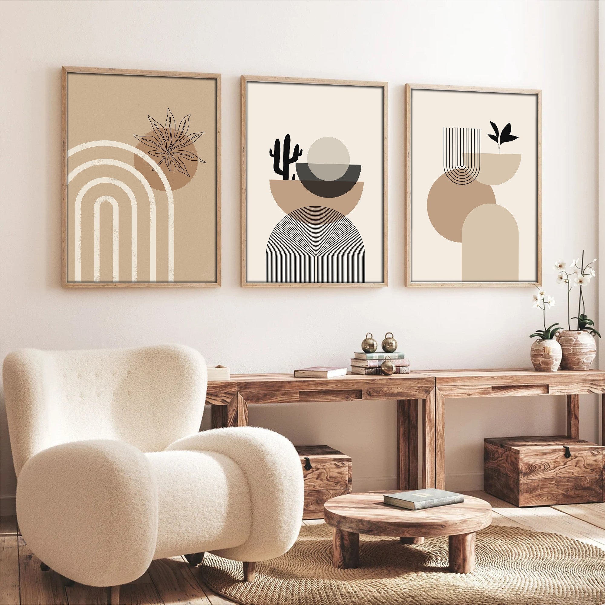 Tablou decorativ MDF cu ramă (3 piese), Huhu264 - 50 x 70, Multicolor