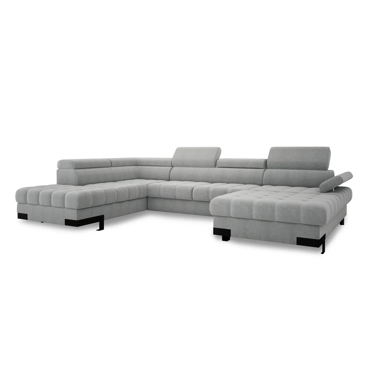 Coltar extensibil SELVA XL, sezlong stanga, stofa catifelata gri inchis - Salvador 15, Gama Premium, cu lada depozitare si tetiere reglabile, 339x223x95 cm