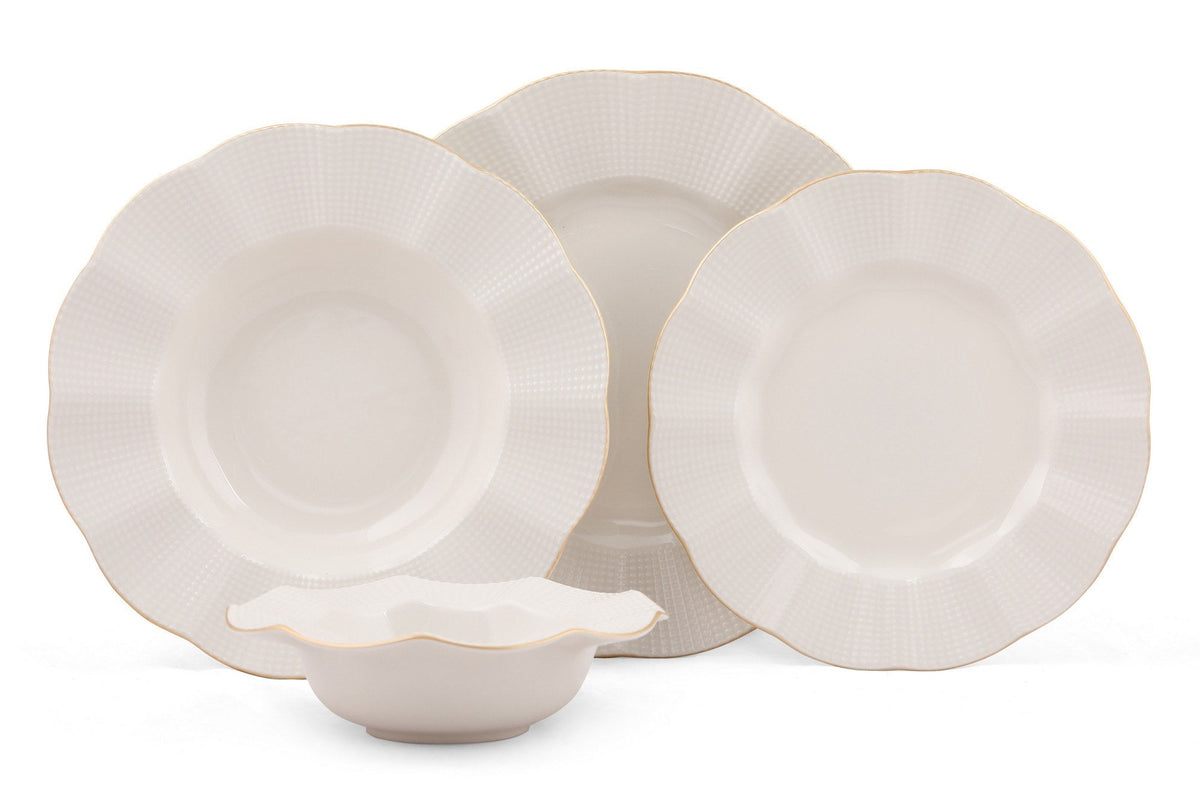 Set veselă (24 piese), MLN24Y2694R520, Crem / Auriu