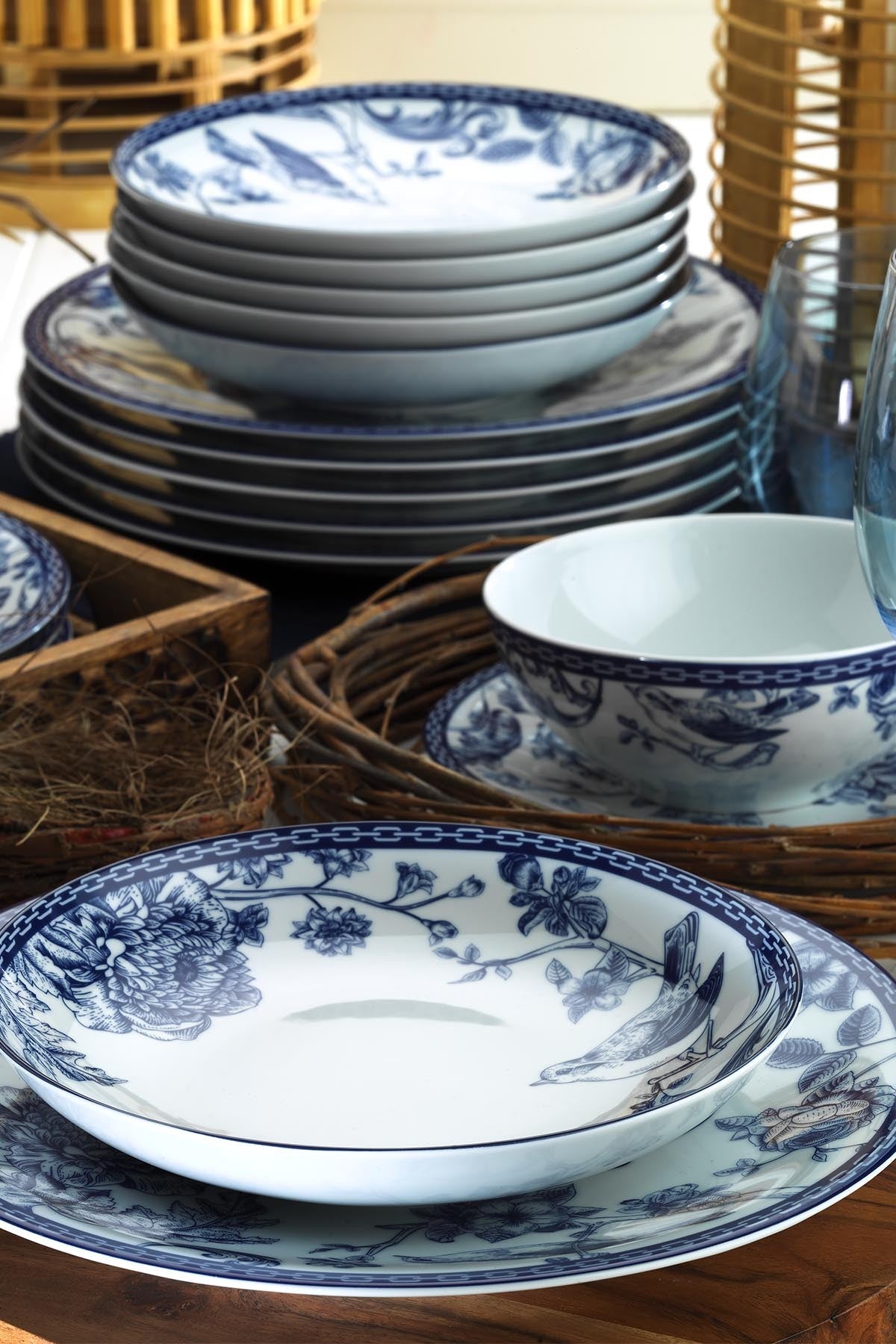 Set veselă (24 piese), ZG24Y2420939016, Albastru / Alb
