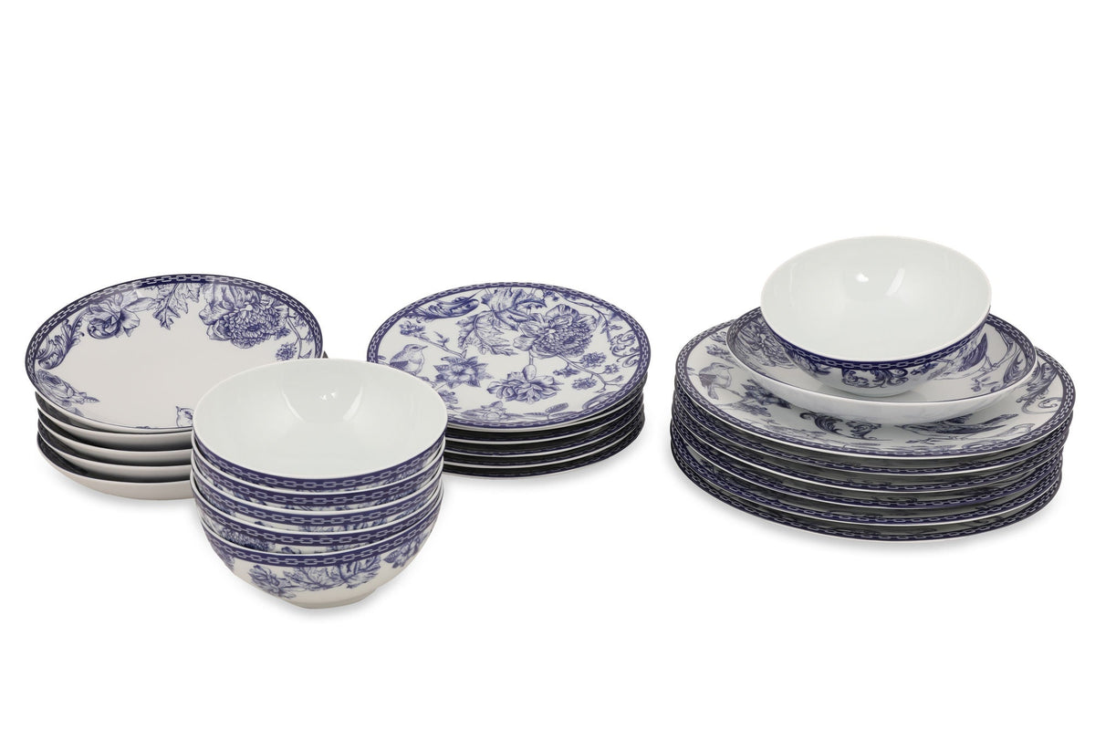 Set veselă (24 piese), ZG24Y2420939016, Albastru / Alb