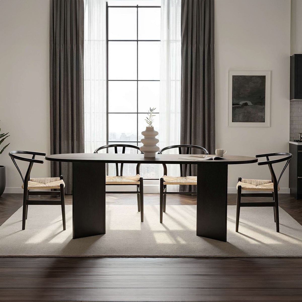 Masă dining, Sabella - Wood Black, Lemn Negru