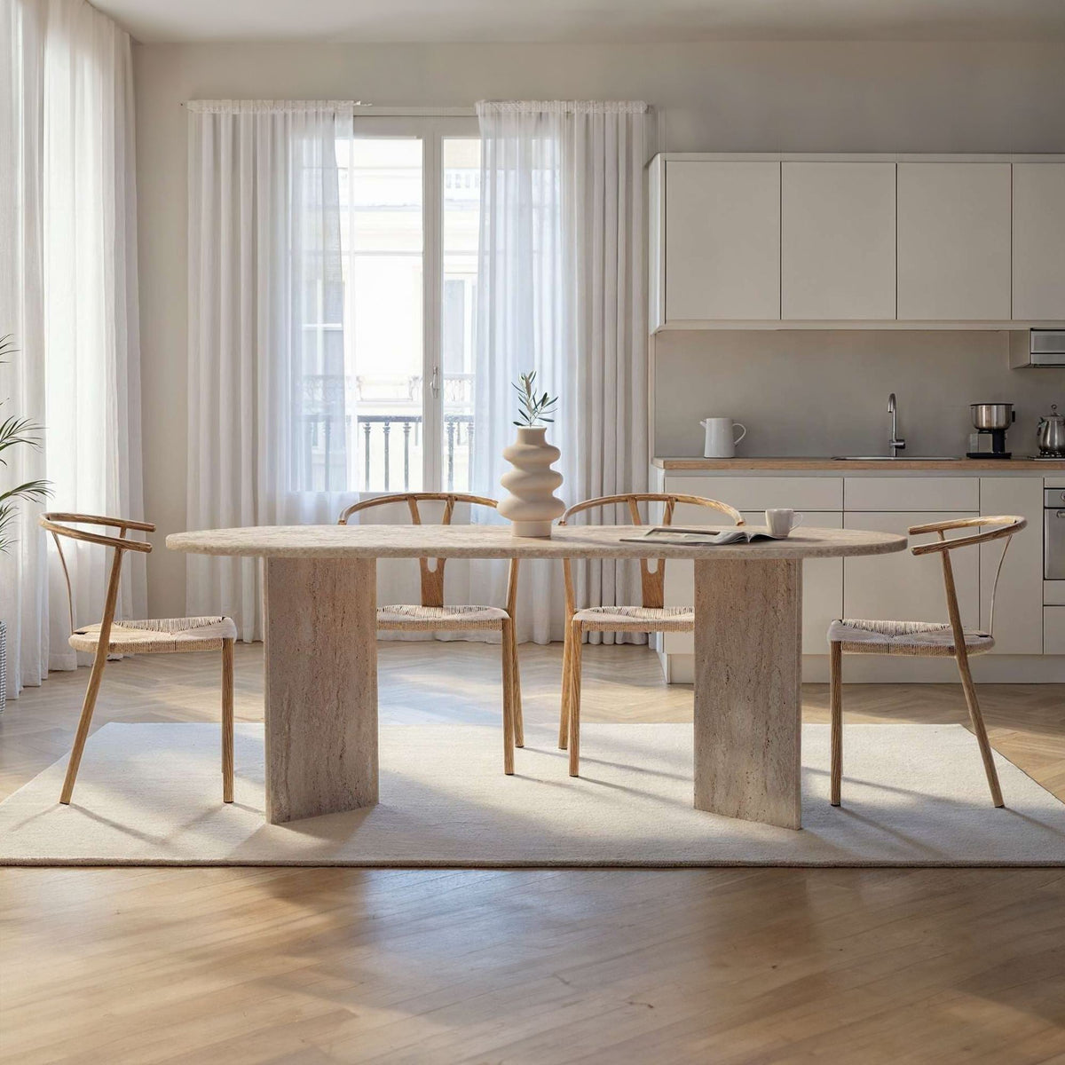 Masă dining, Sabella - Travertine, Travertin
