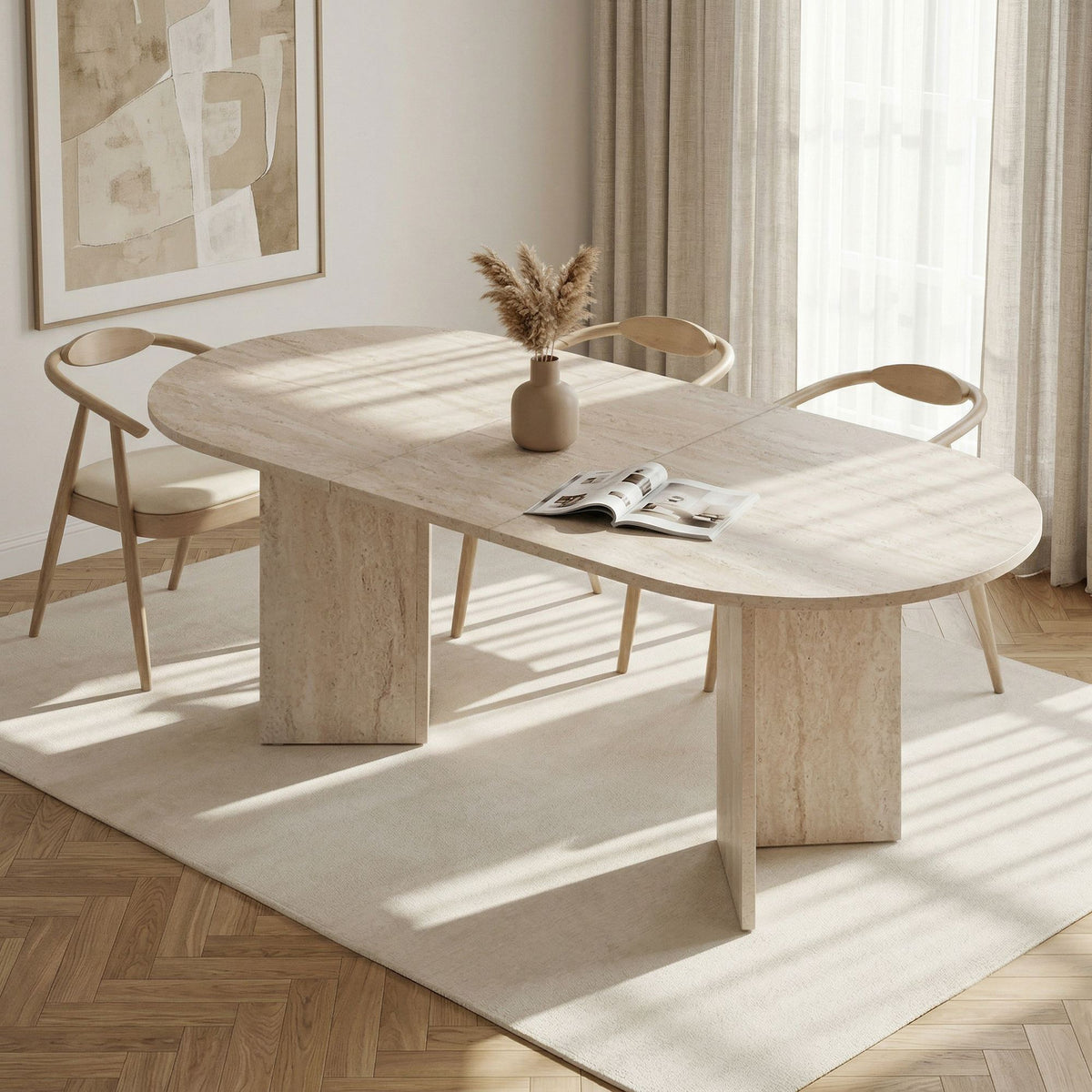Masă dining extensibilă, Sorell - Travertine, Travertin